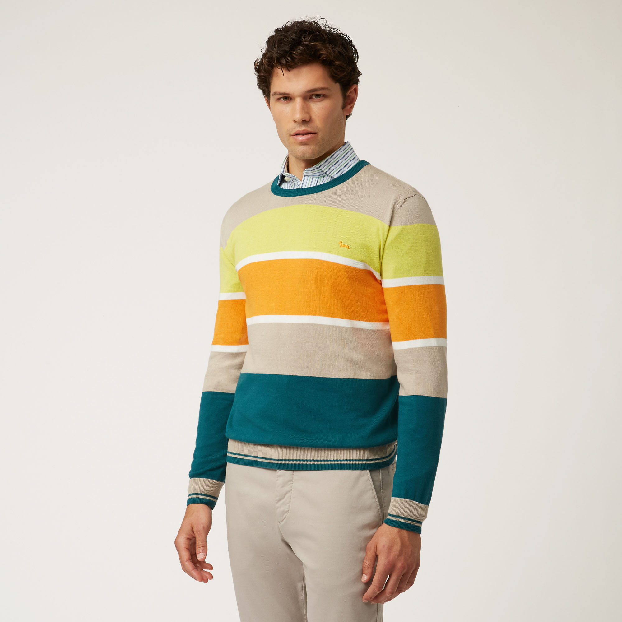 Color-Block Striped Crew-Neck Pullover
