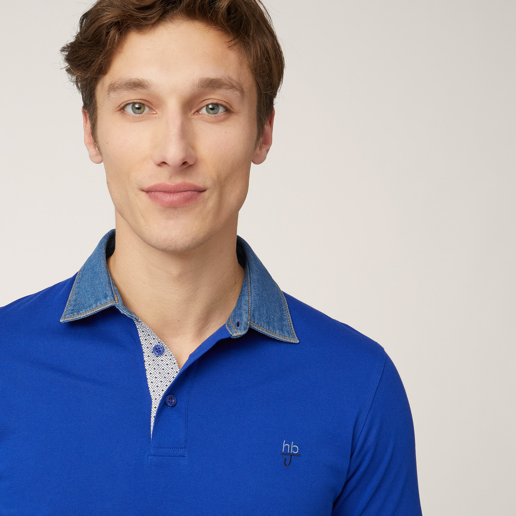 Polo-Shirt with Denim Collar, Electric Blue, large image number 2