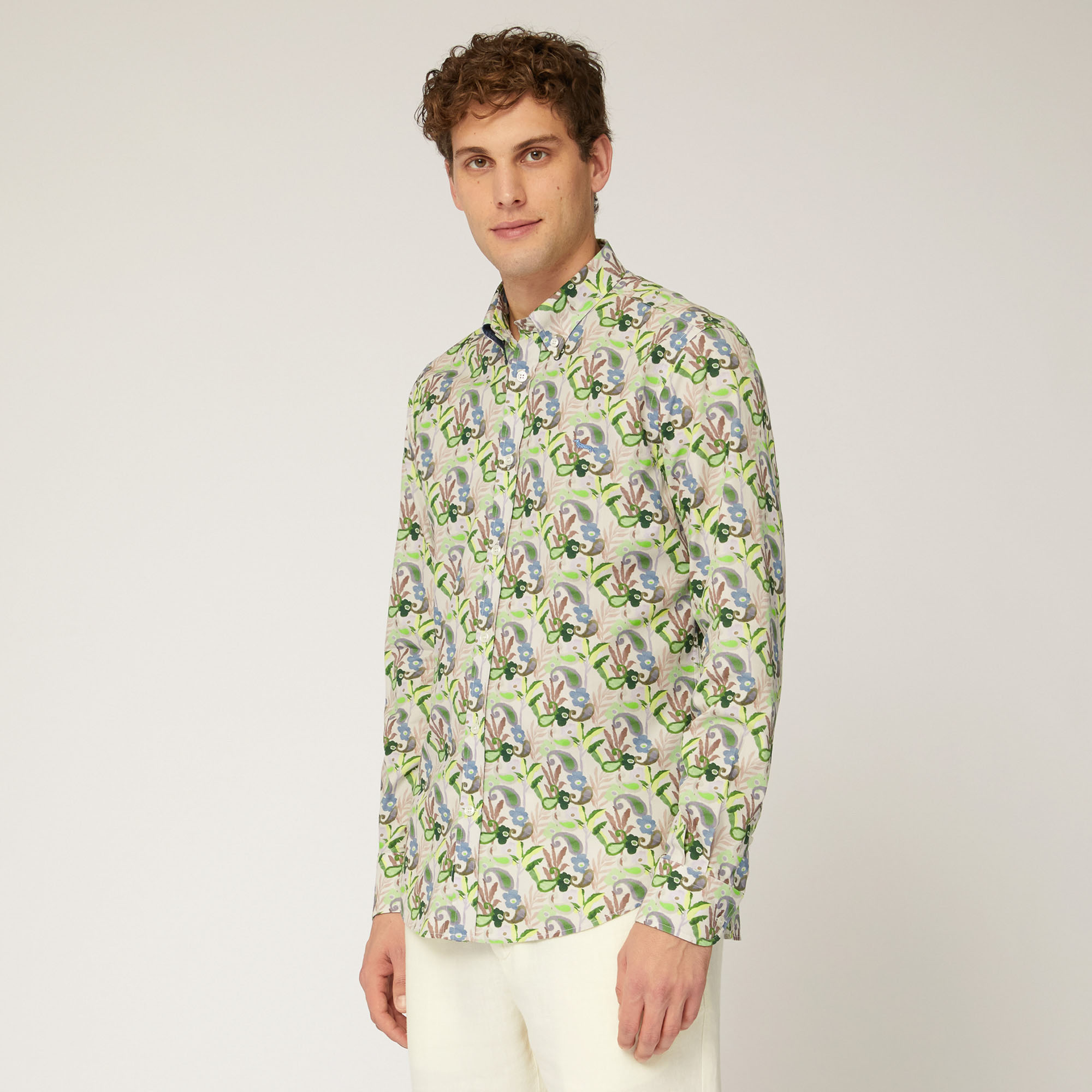 Cotton Poplin Shirt with Floral Print