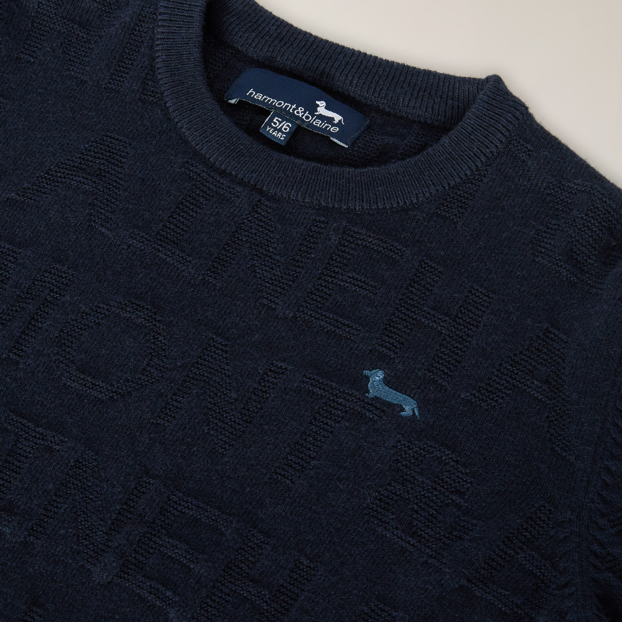 Wool Pullover With Inlay Logo, Navy Blue, large image number 2