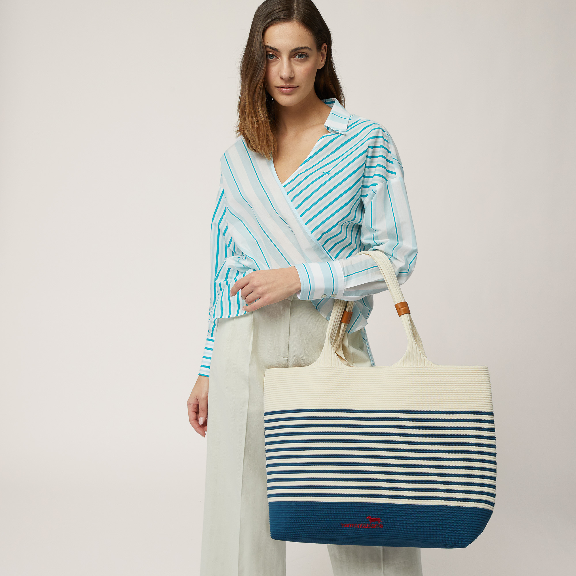 Bolso shopper Positano, Beige/Azul, large image number 3