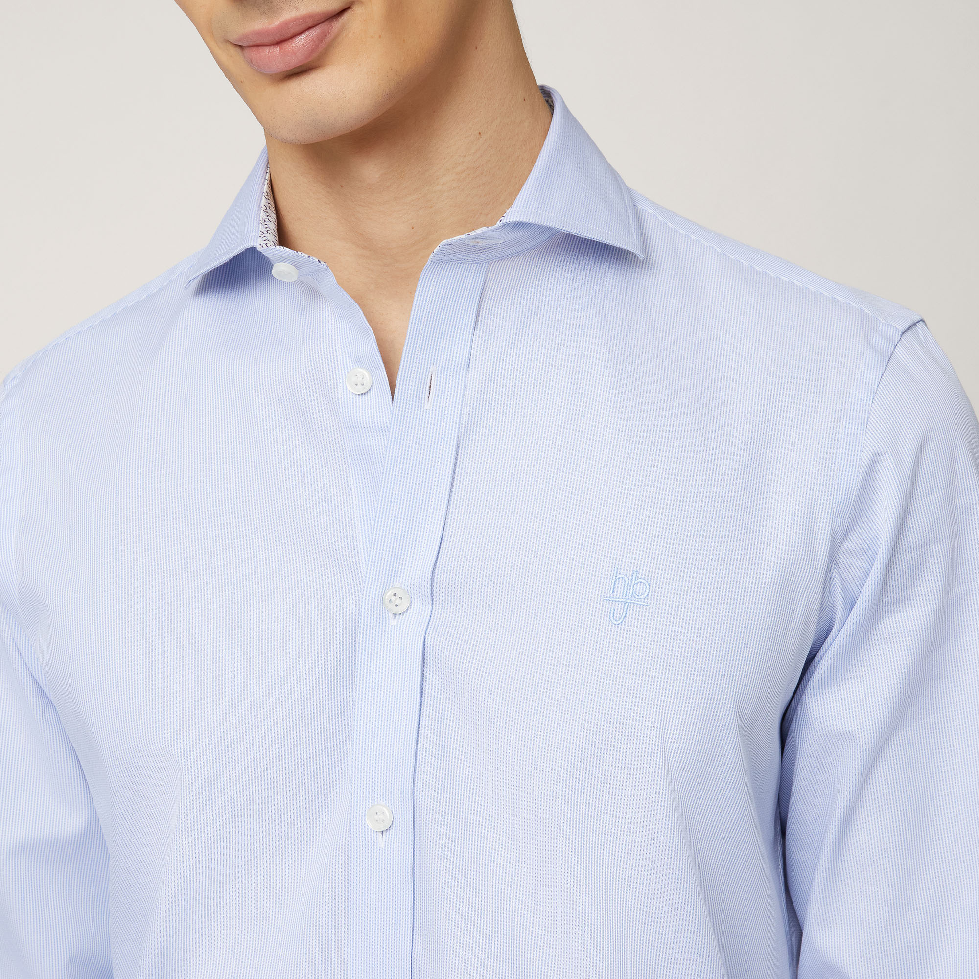 Micro-Striped Cotton Shirt, Sport Blue, large image number 2