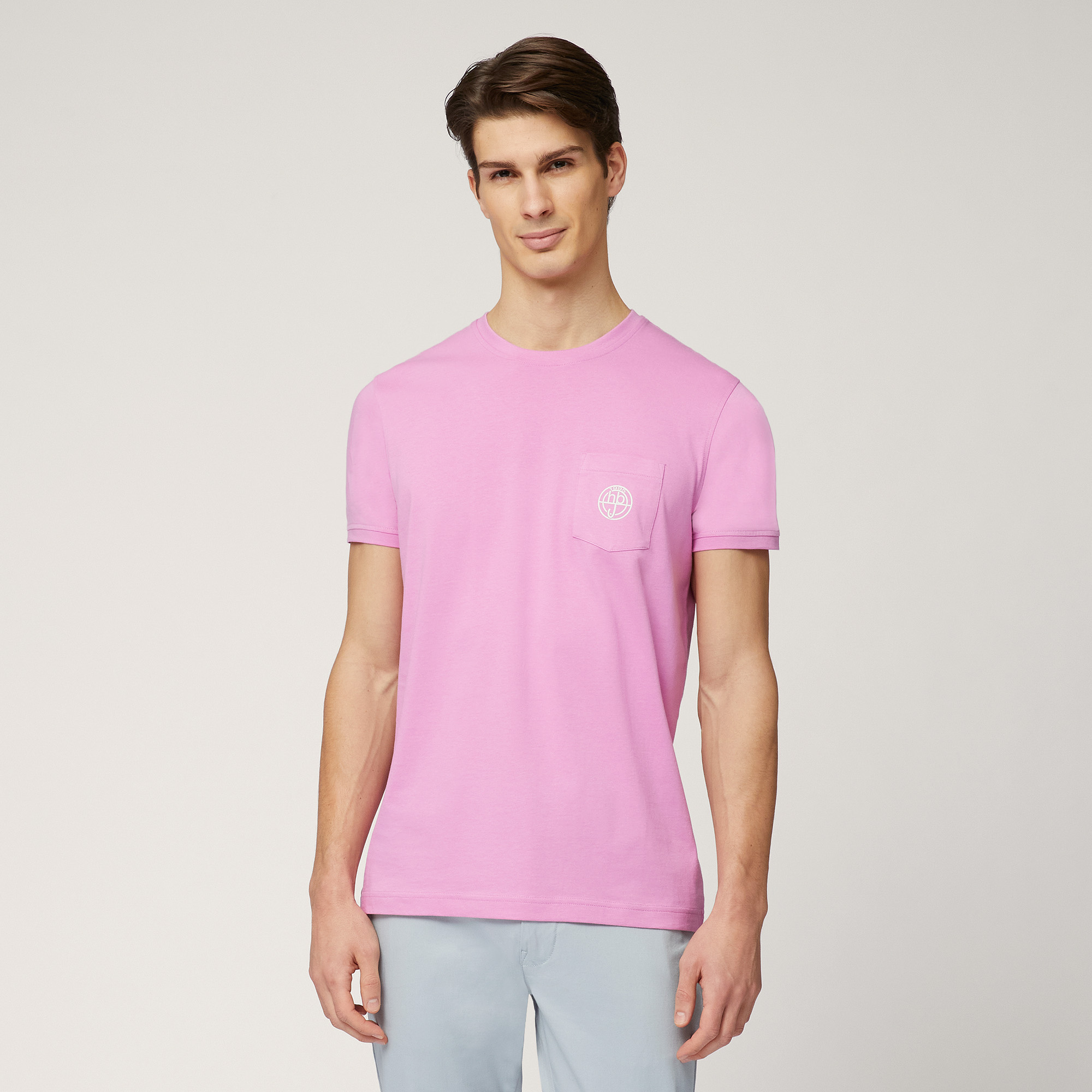 T-Shirt with Branded Pocket, Pink, large