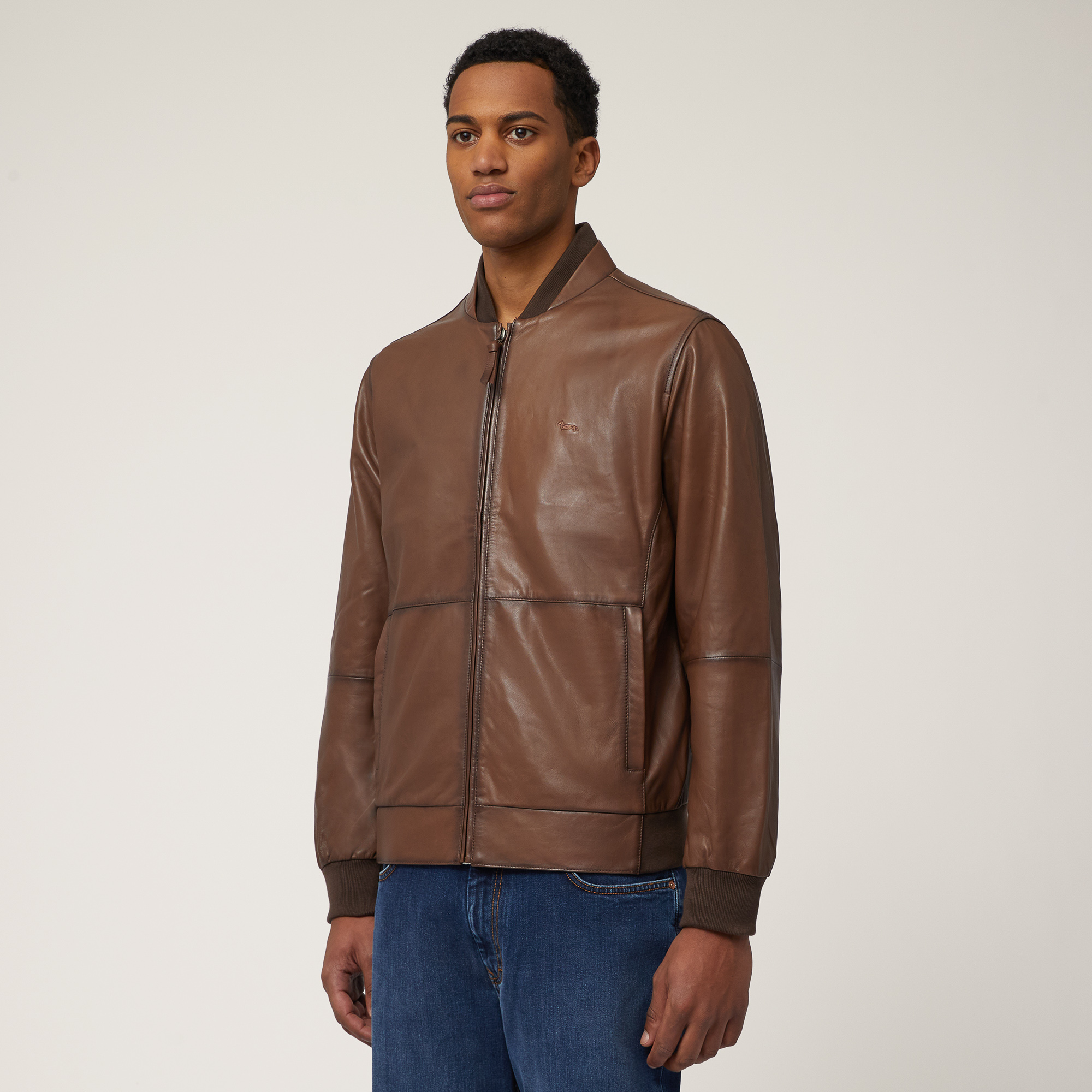 Indigo Cruise Nappa Leather Bomber Jacket