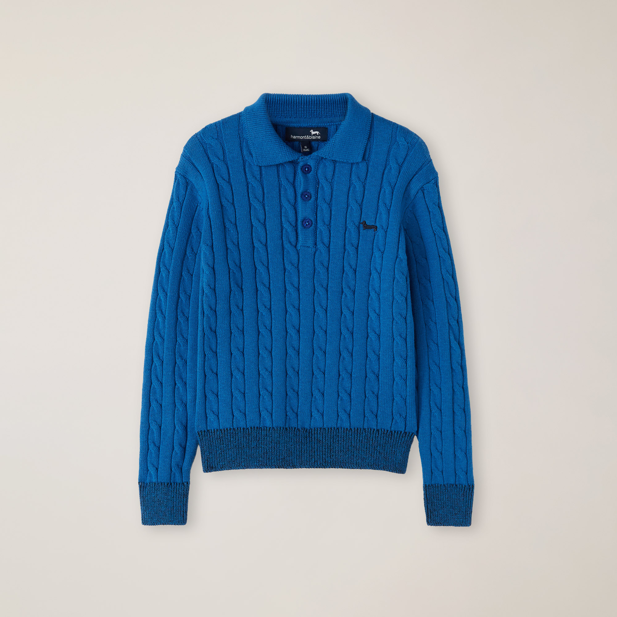 Wool Polo With Cable Knit And Embroidery, Charcoal, large image number 0