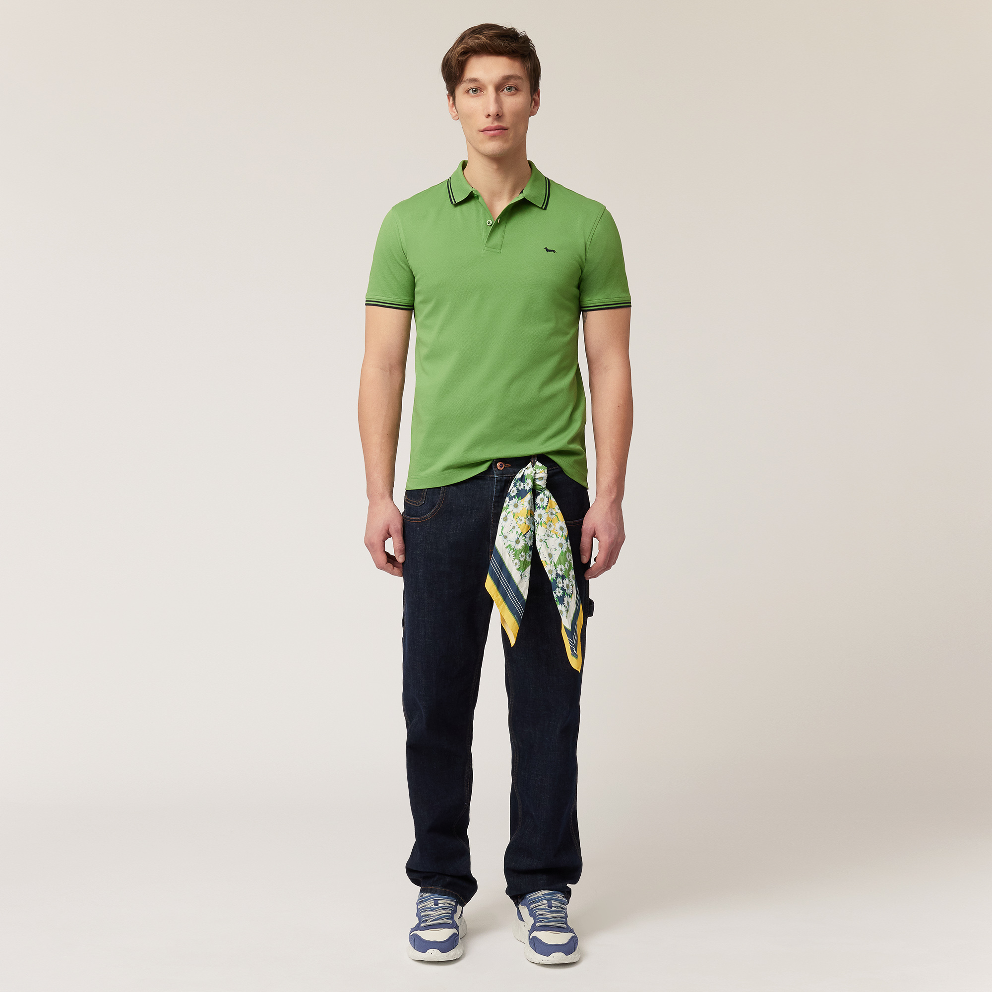 Polo with Striped Details, Meadow Green, large image number 3