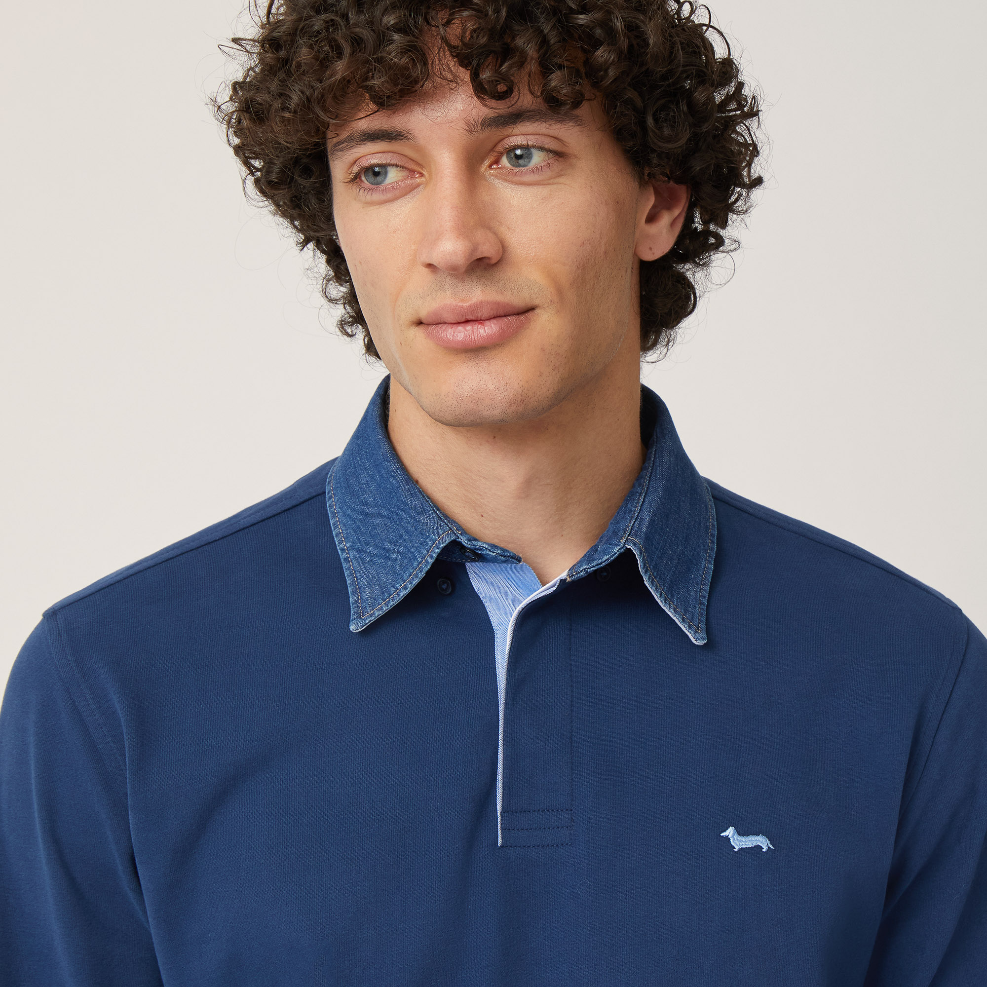 Vietri Polo Shirt with Denim Collar, Blue , large image number 2