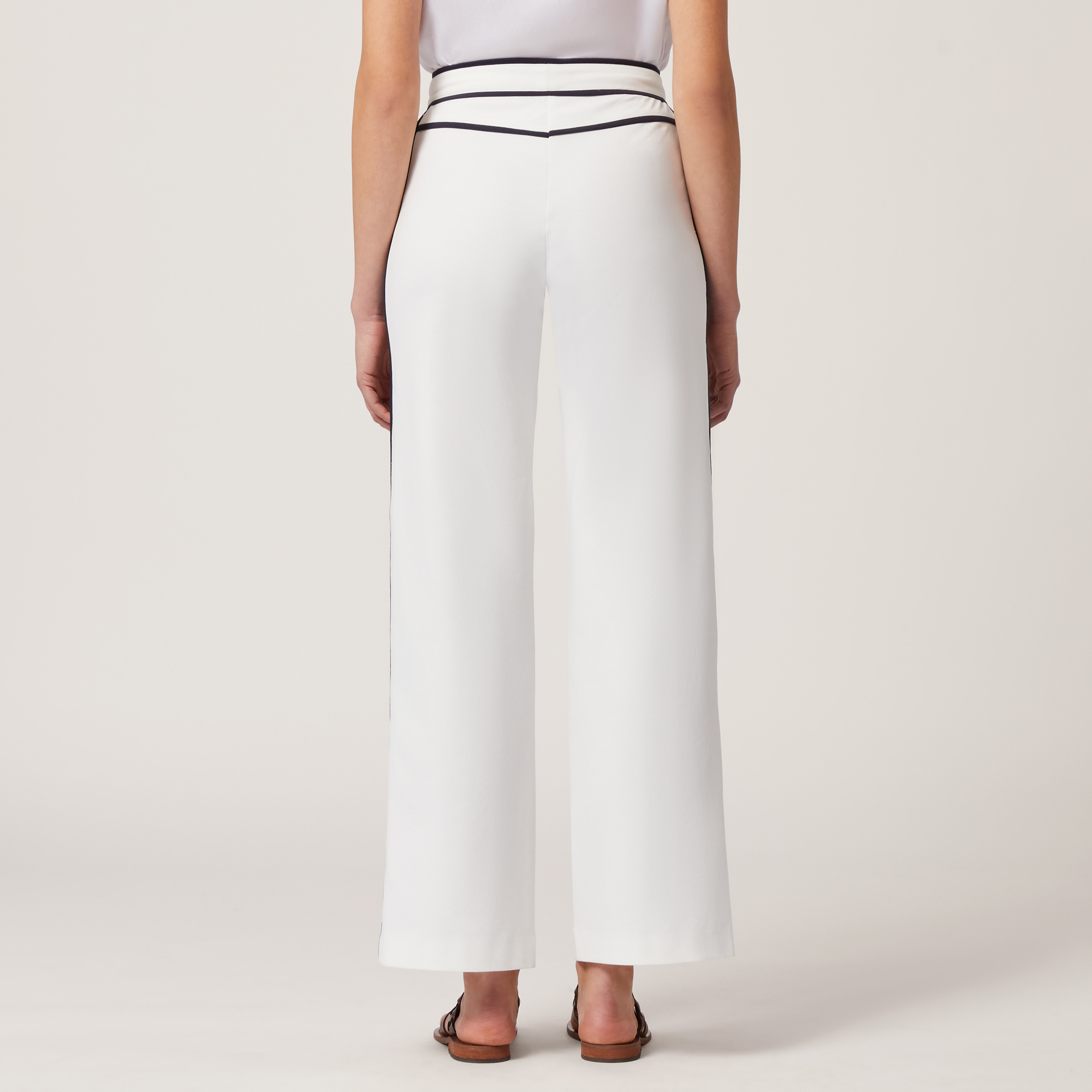 Pants with Contrasting Trims, Creamy White, large image number 1