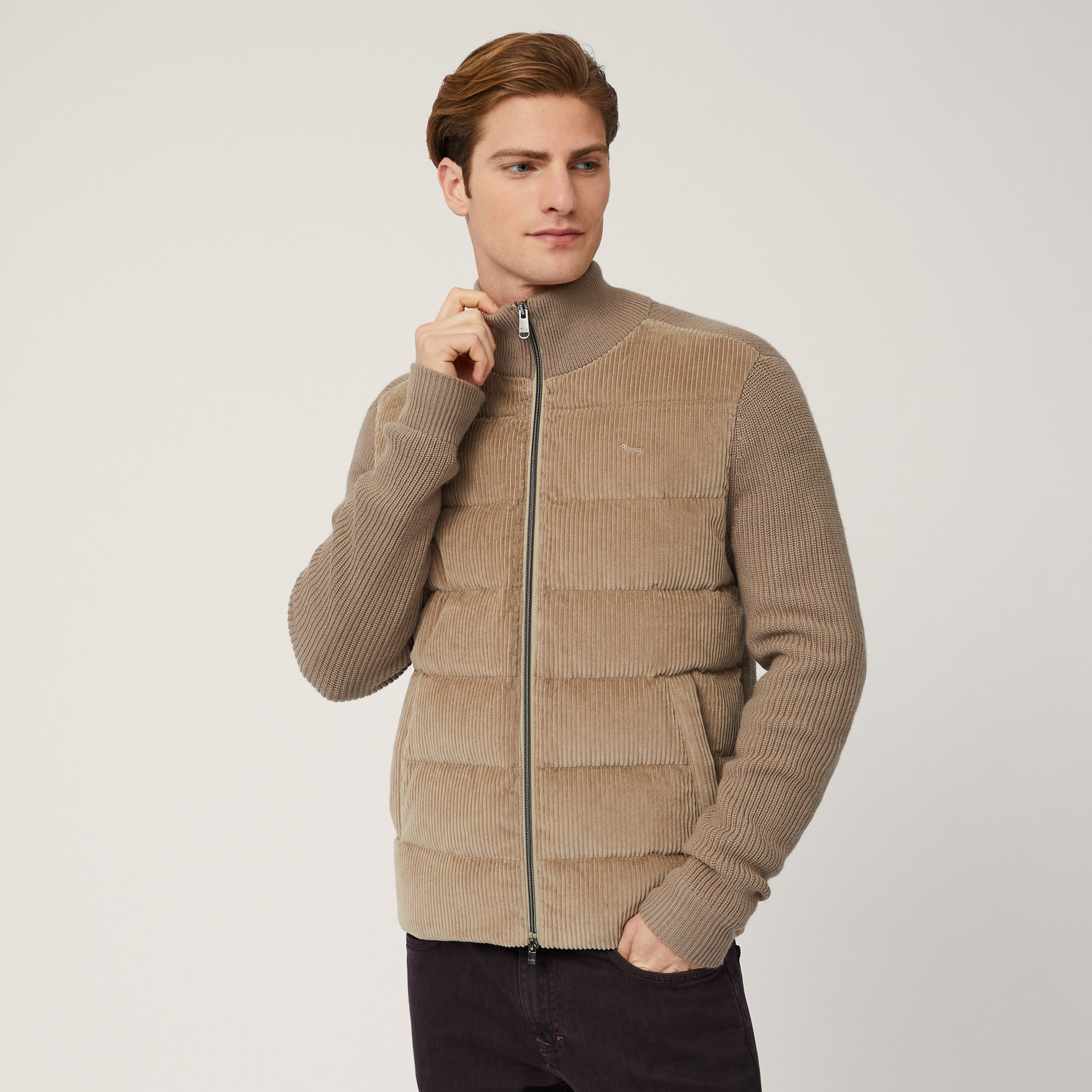 Bomber In Velluto E Maglia, Beige, large image number 0