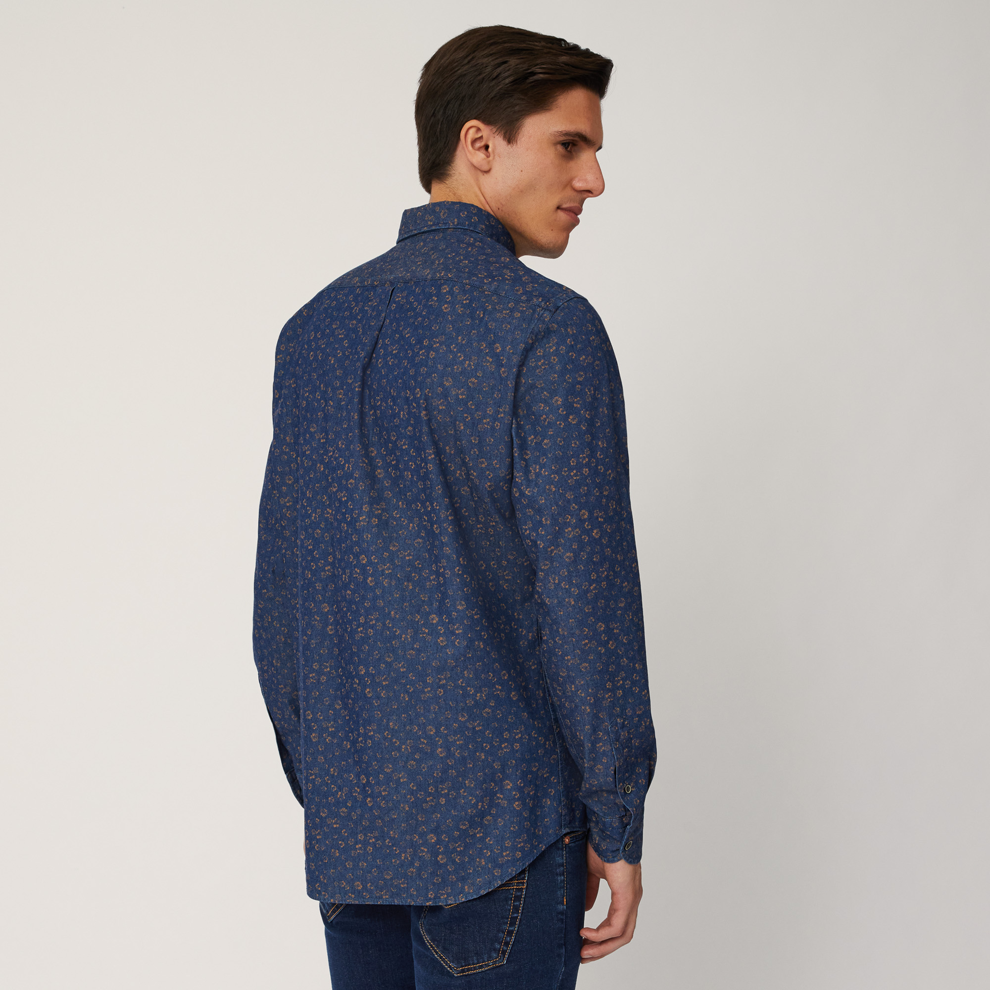 Shirt with All-Over Floral Pattern, Blue, large image number 1