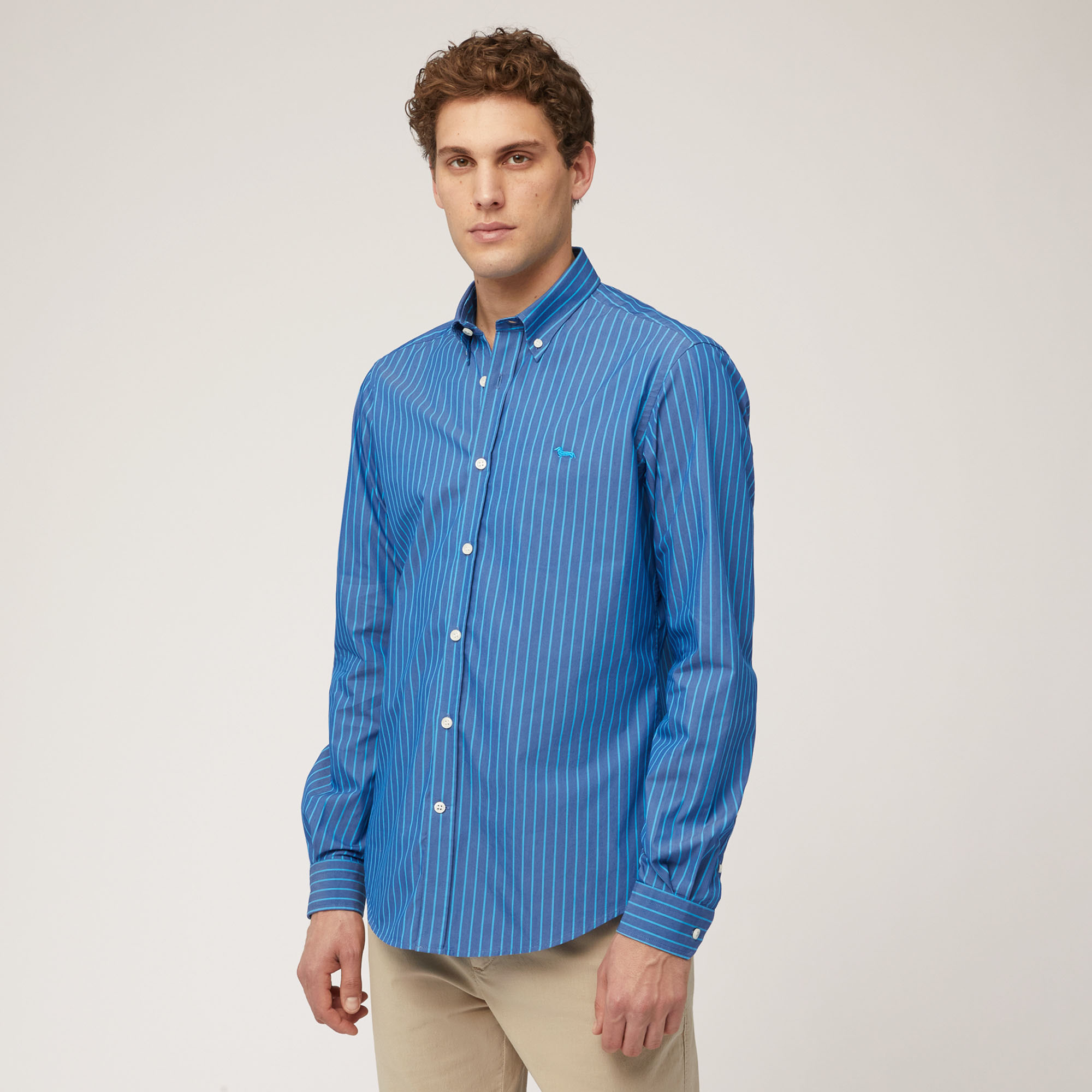 Striped Cotton Twill Shirt, Light Blue, large image number 0