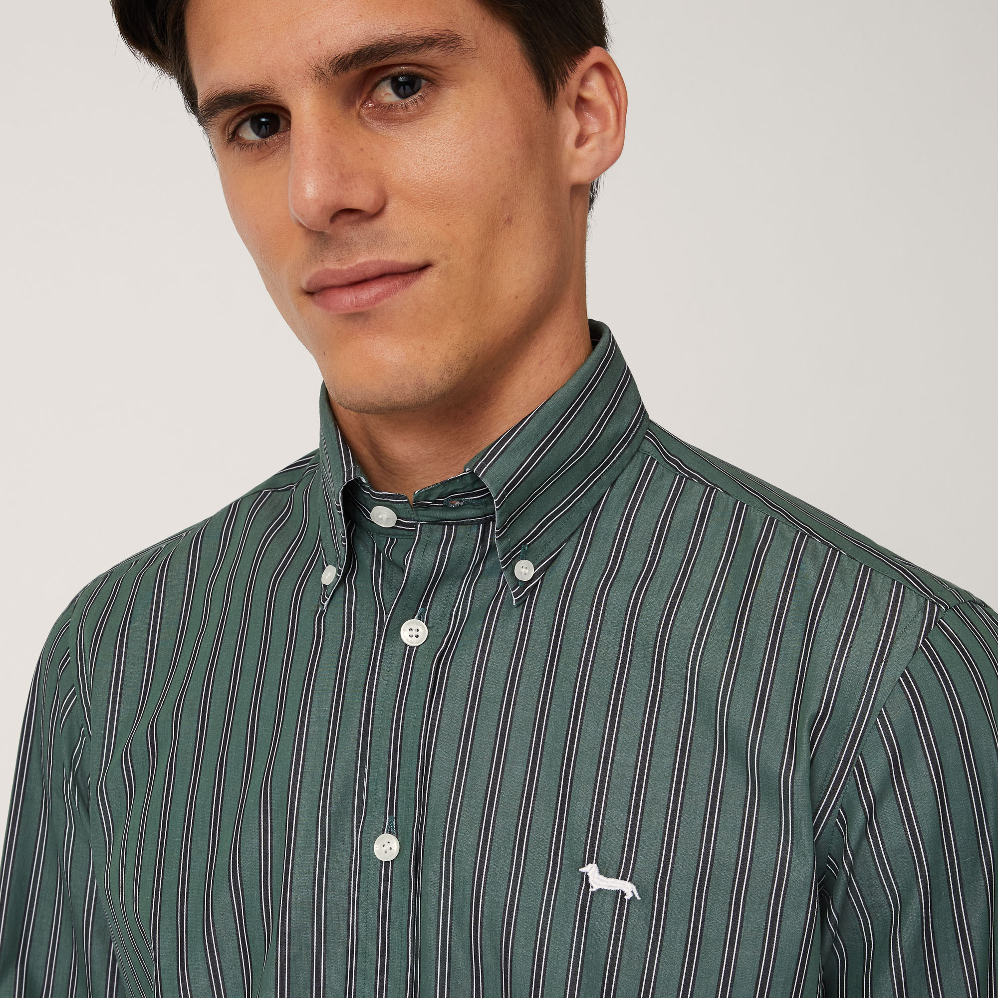 Pure Cotton Striped Shirt, Verde, large image number 2