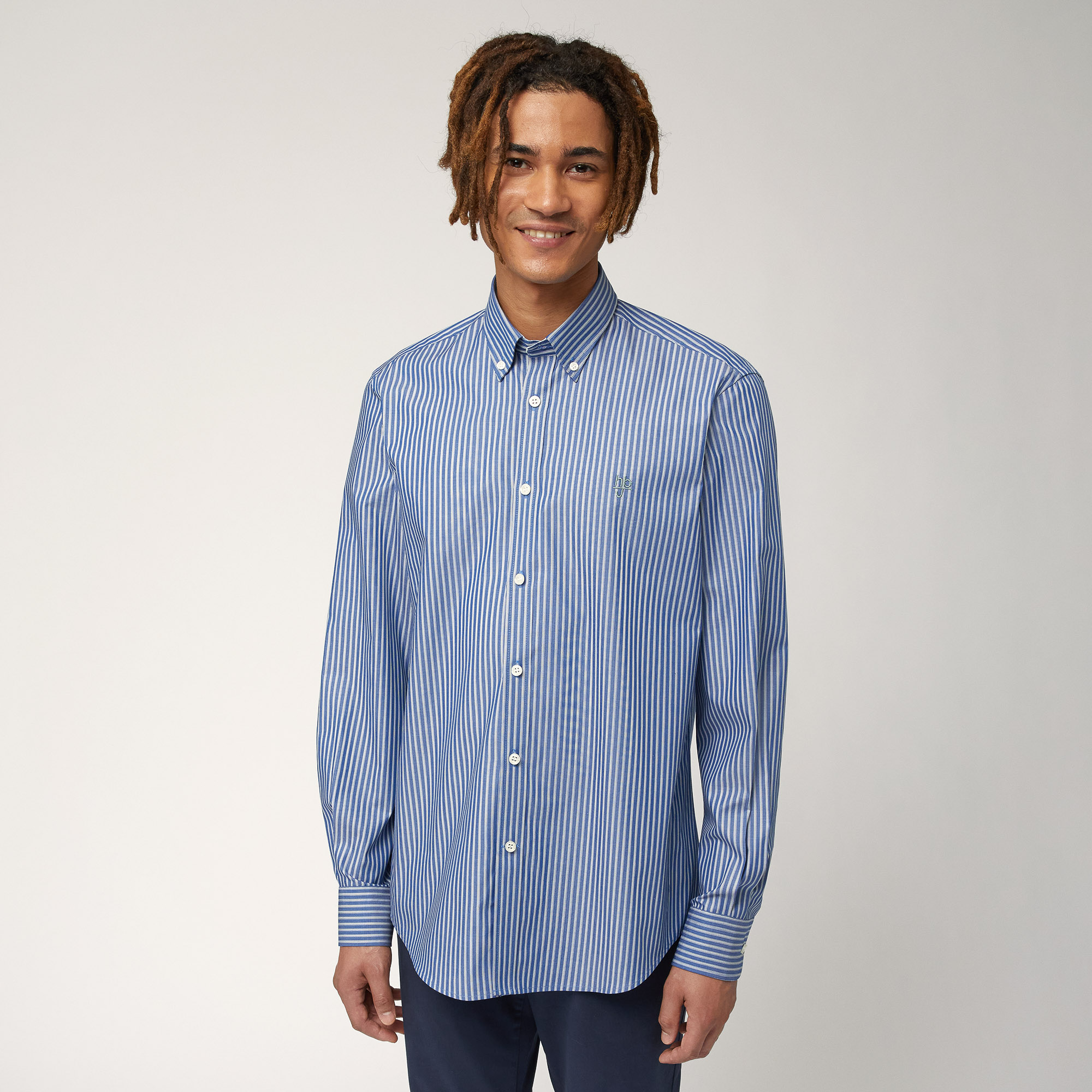 Striped Cotton Shirt, Blue, large image number 0