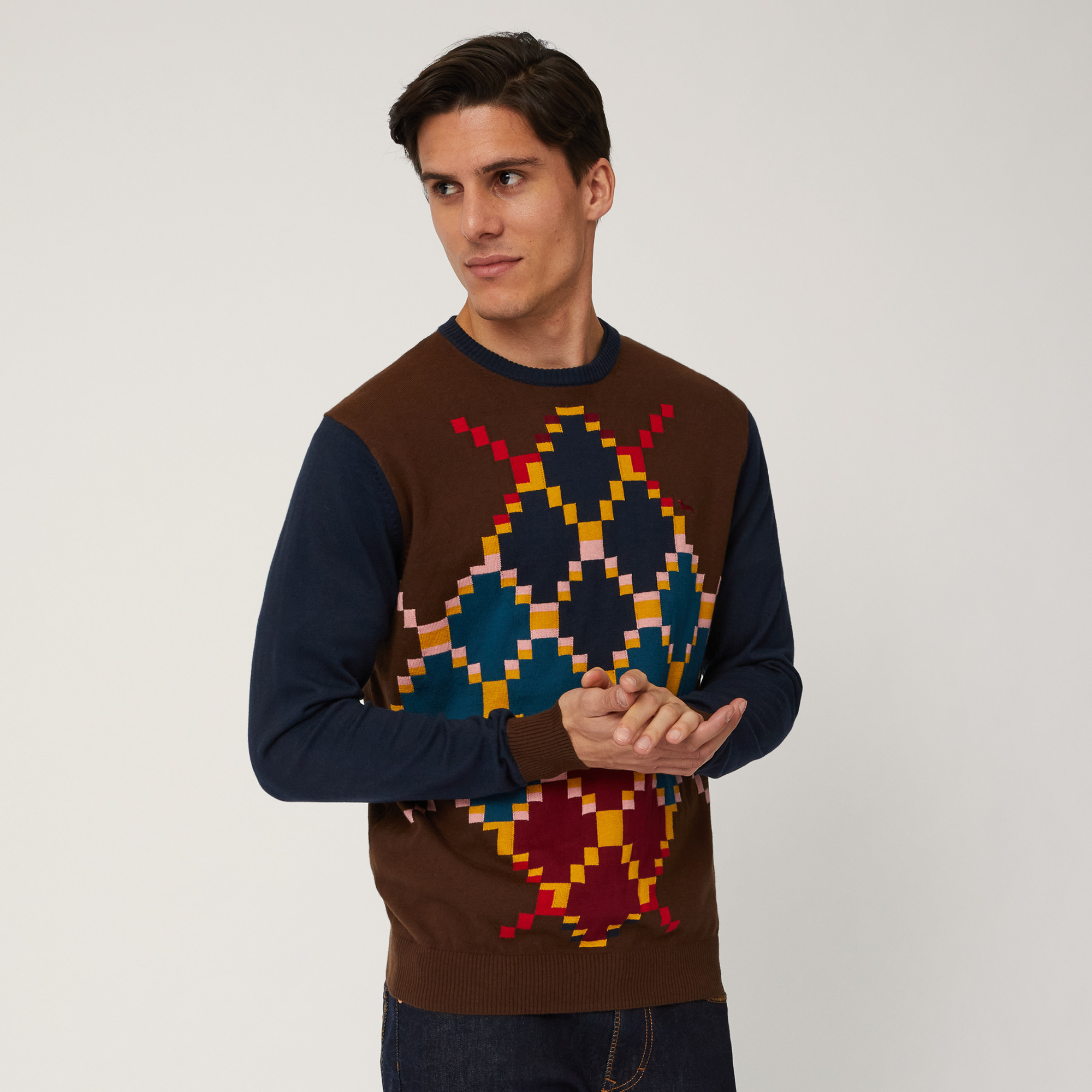 Pullover with Multicolor Diamonds, Marrone, large image number 0