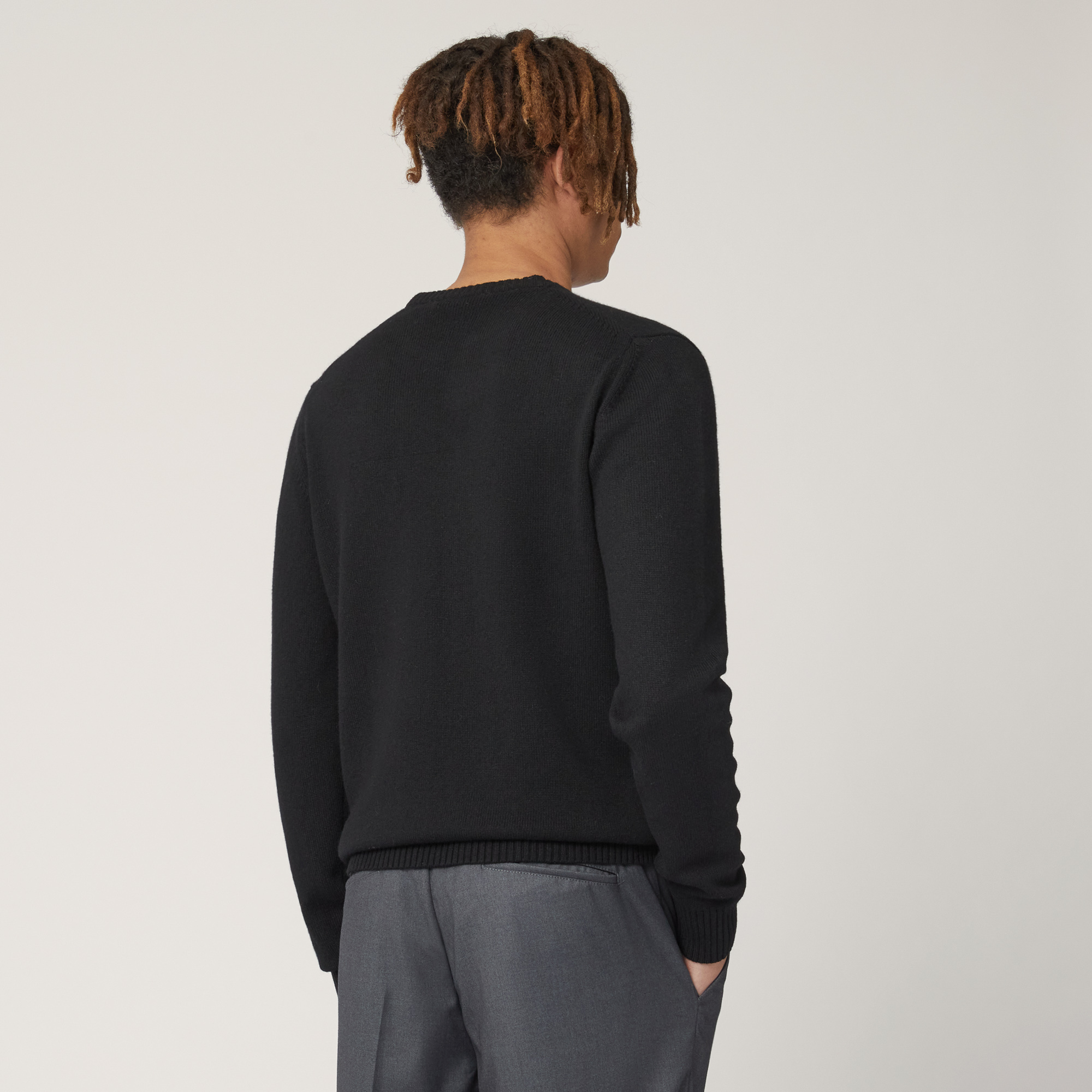 Wool-Blend Crew-Neck Pullover, Nero, large image number 1