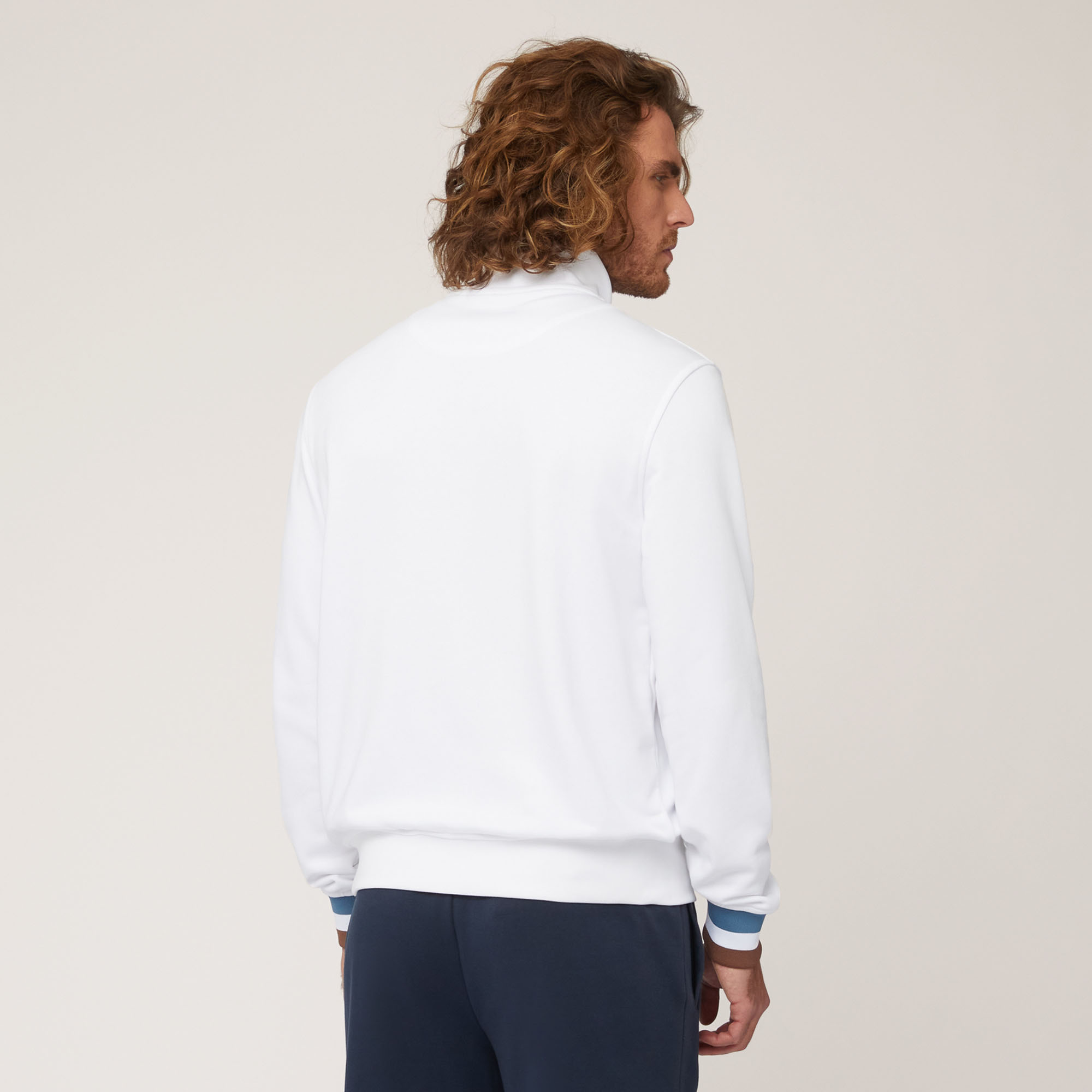 Cotton Full-Zip Sweatshirt with Striped Details