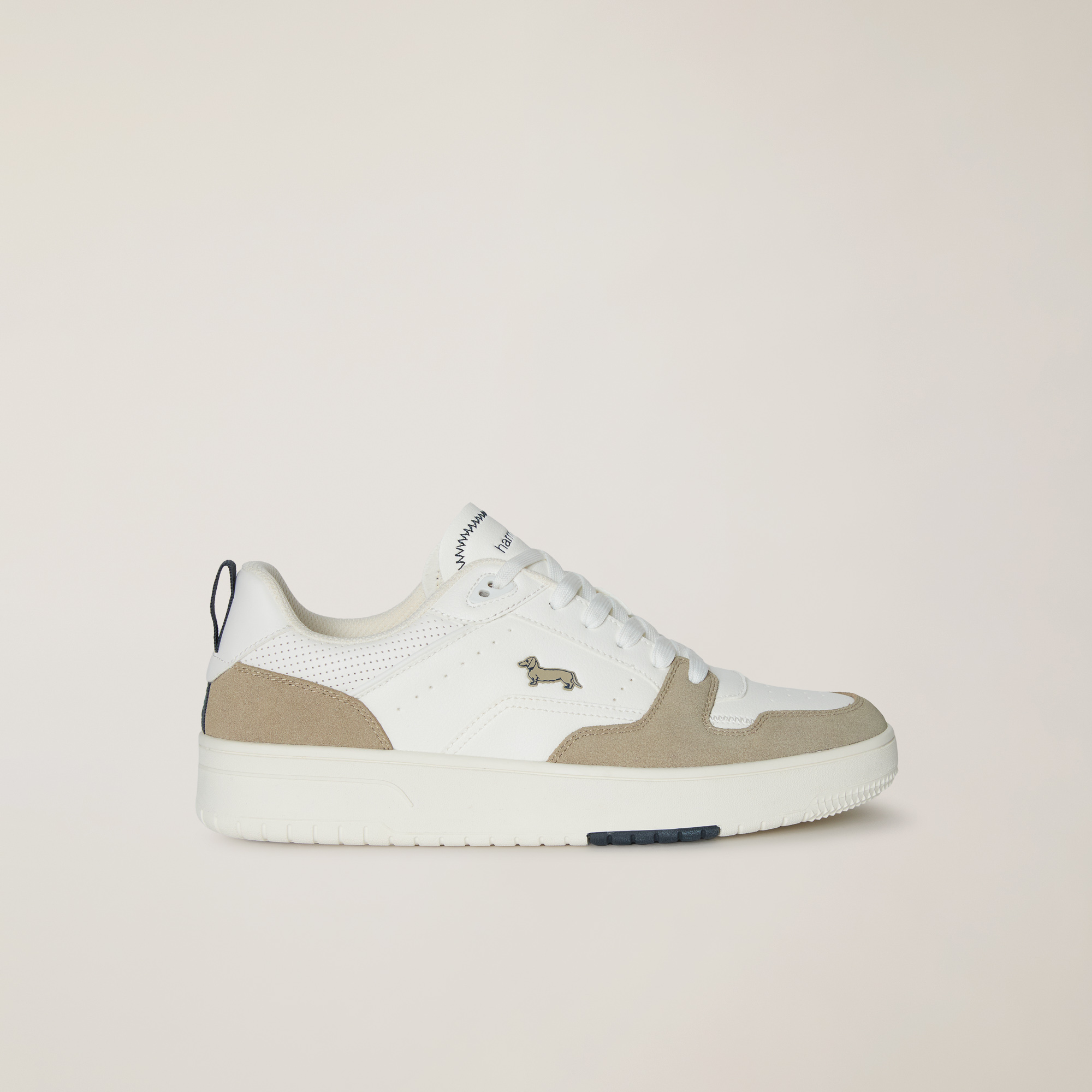 Mixed-Material Sneaker, Beige and white, large