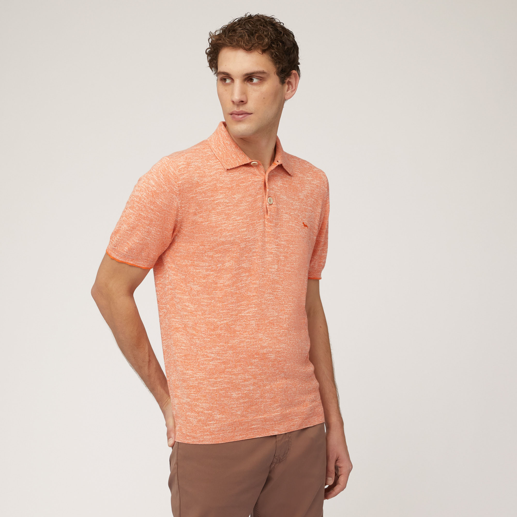 Cotton and Linen Tweed Polo, Orange, large