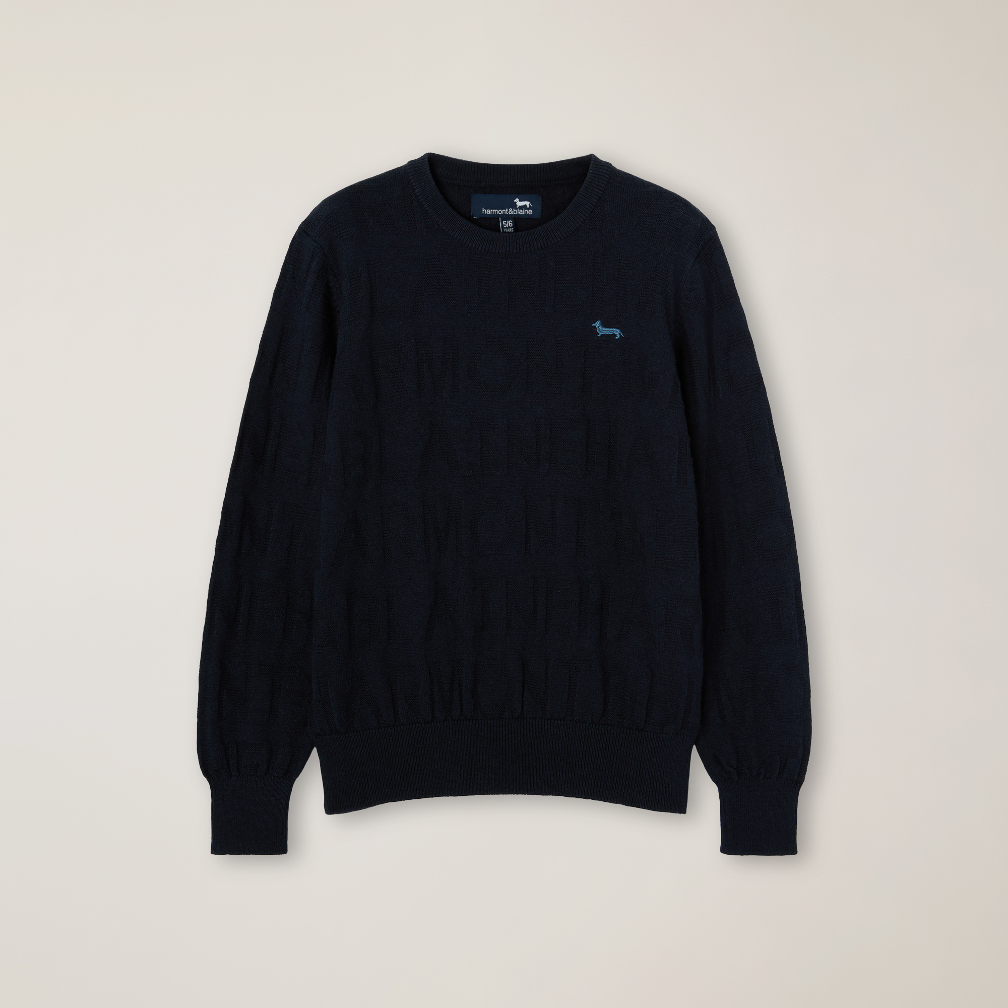 Wool Pullover With Inlay Logo, Navy Blue, large image number 0