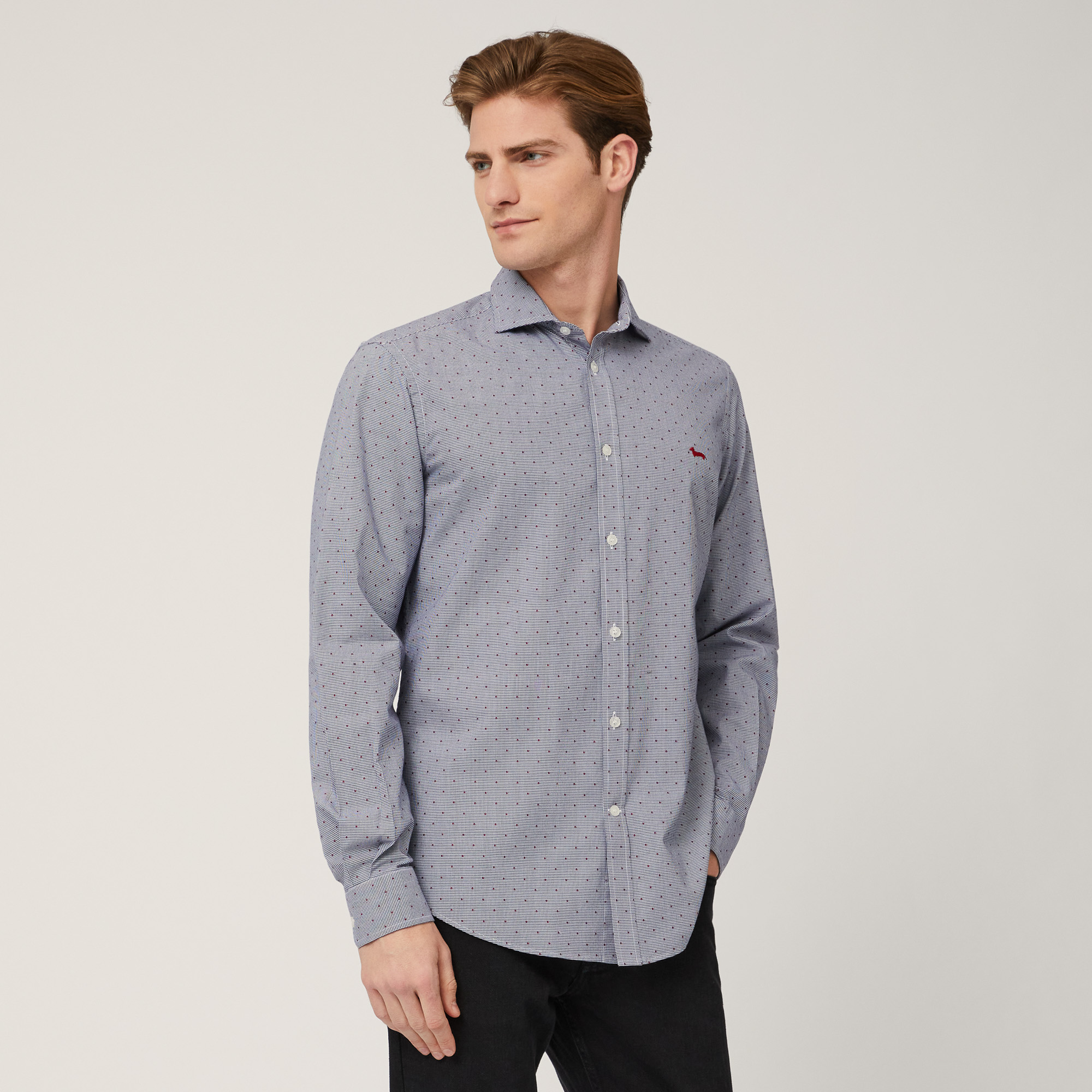 Micro-Houndstooth Shirt, Navy Blue, large image number 0