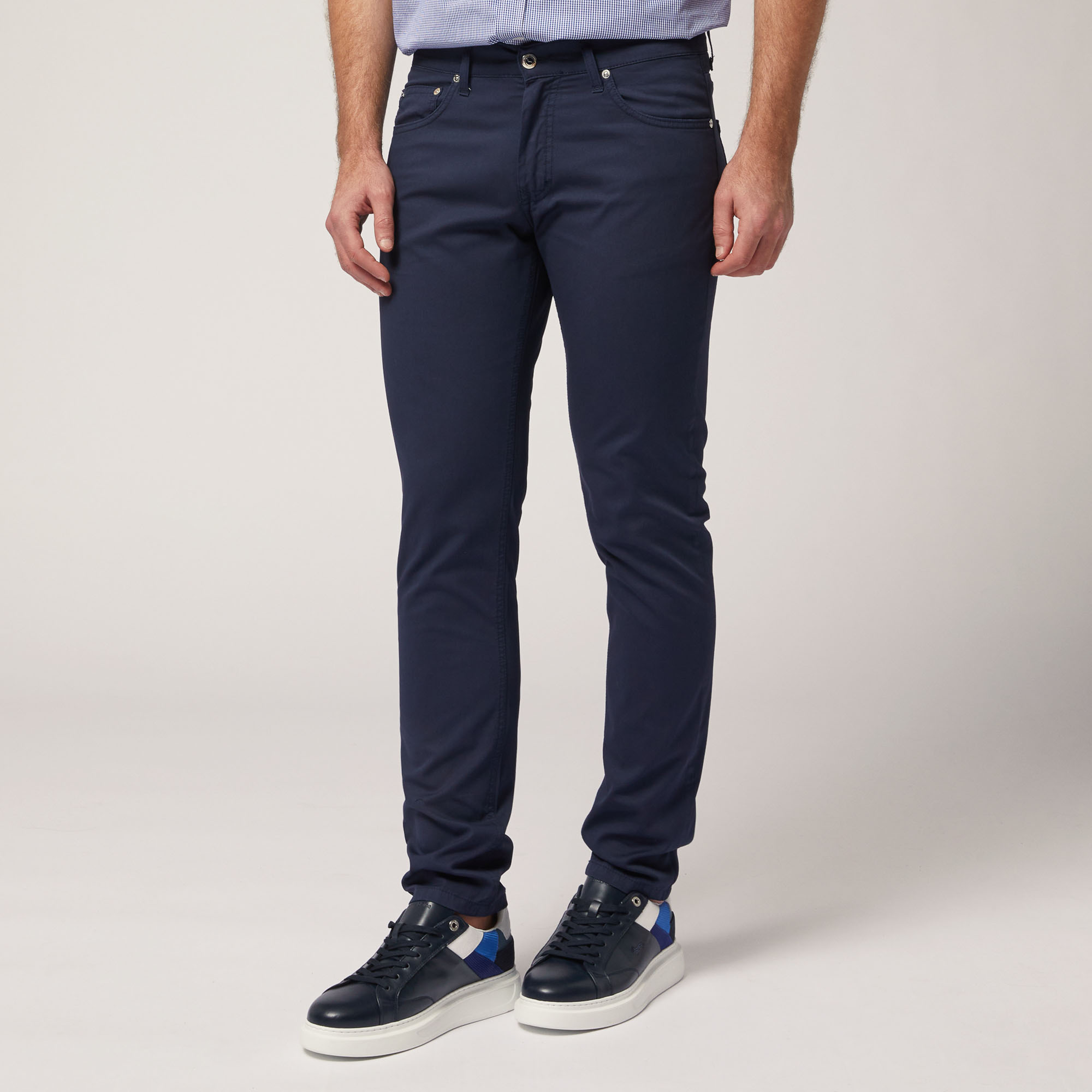 Narrow Five-Pocket Pants, Blue, large