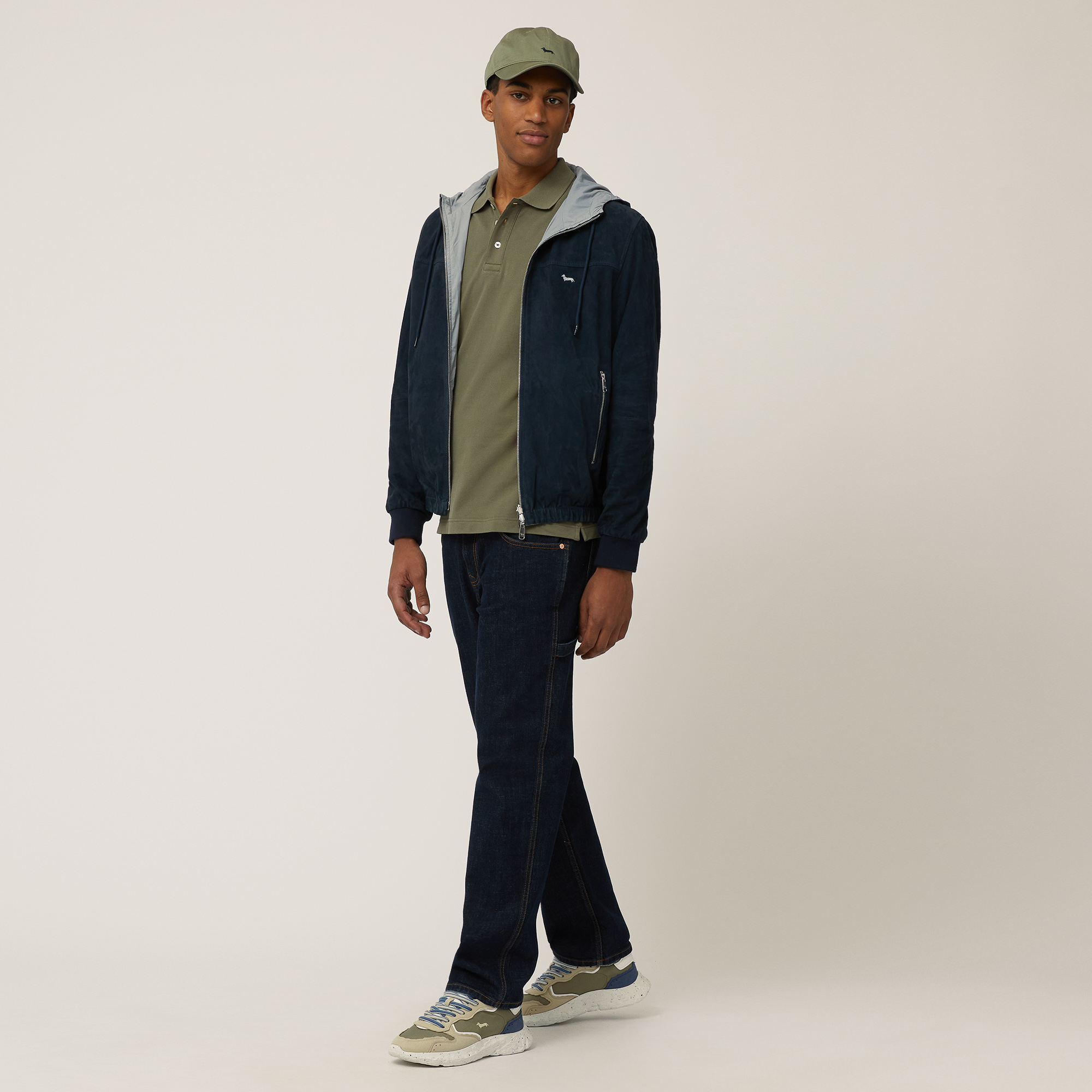 Bomber In Pelle E Nylon, Blu Navy, large image number 3