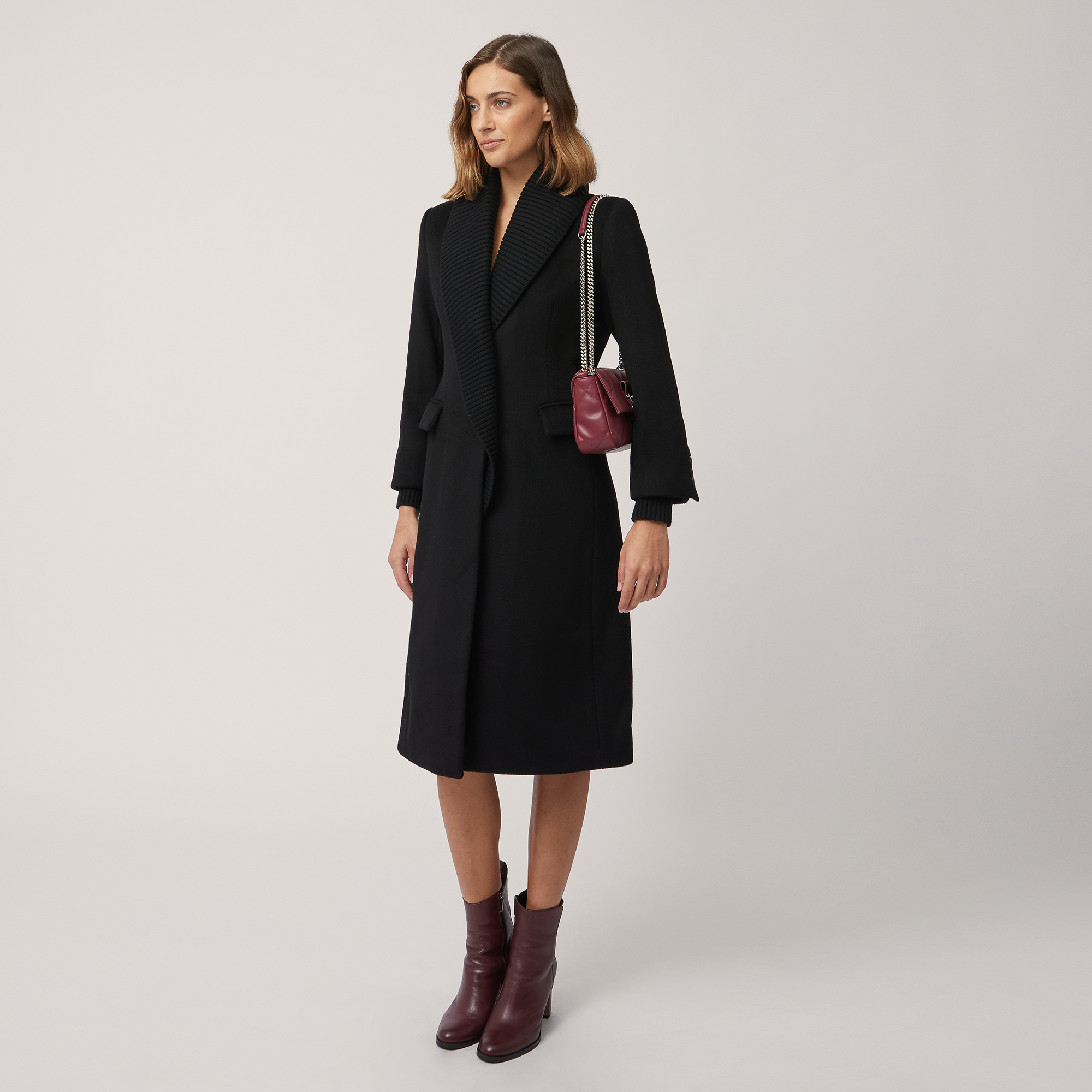 Coat with Ribbed Collar, Black, large image number 3