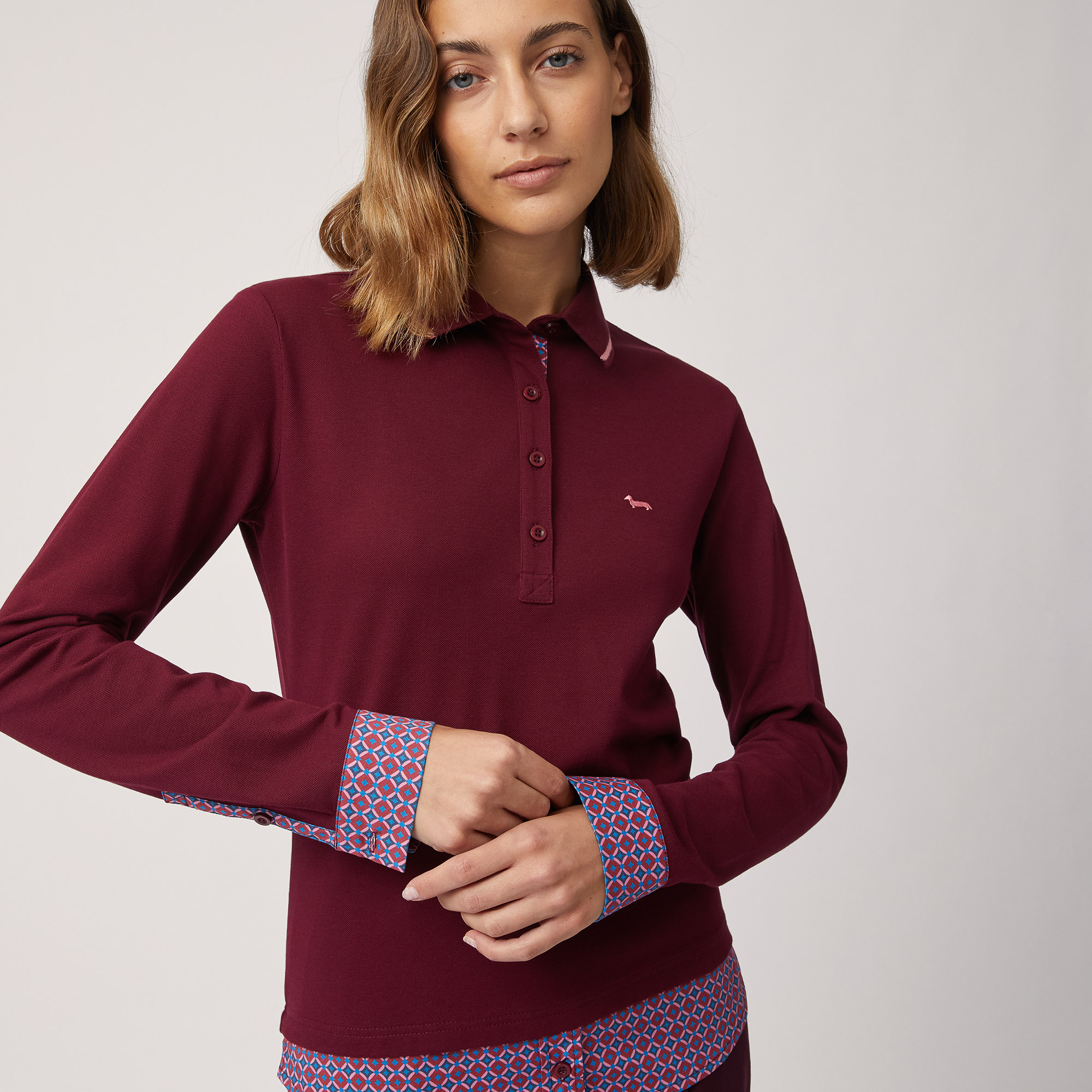 Polo with Shirt-Style Inserts, Bordeaux, large image number 2