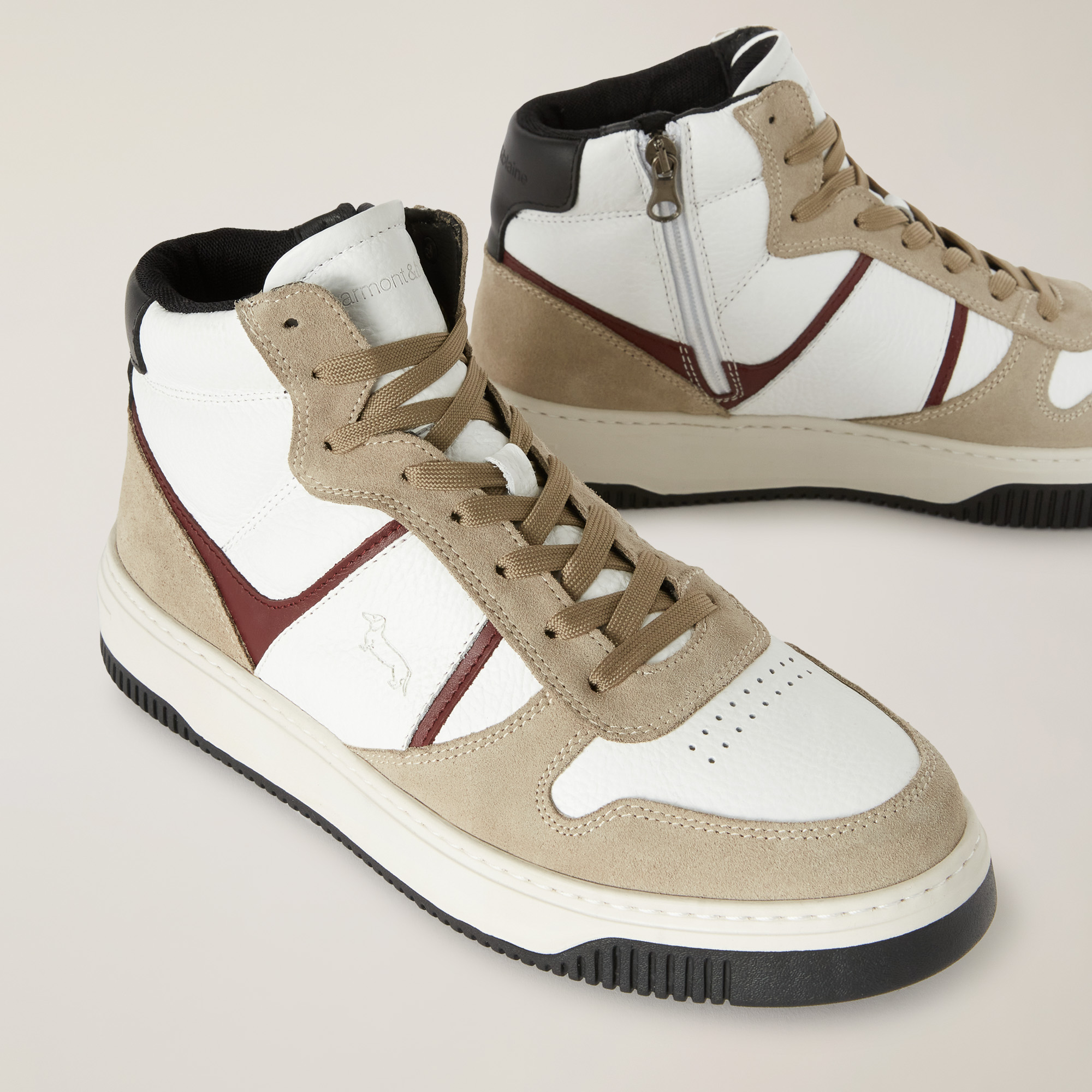 High-top Sneaker with Inserts, Beige/White, large image number 3