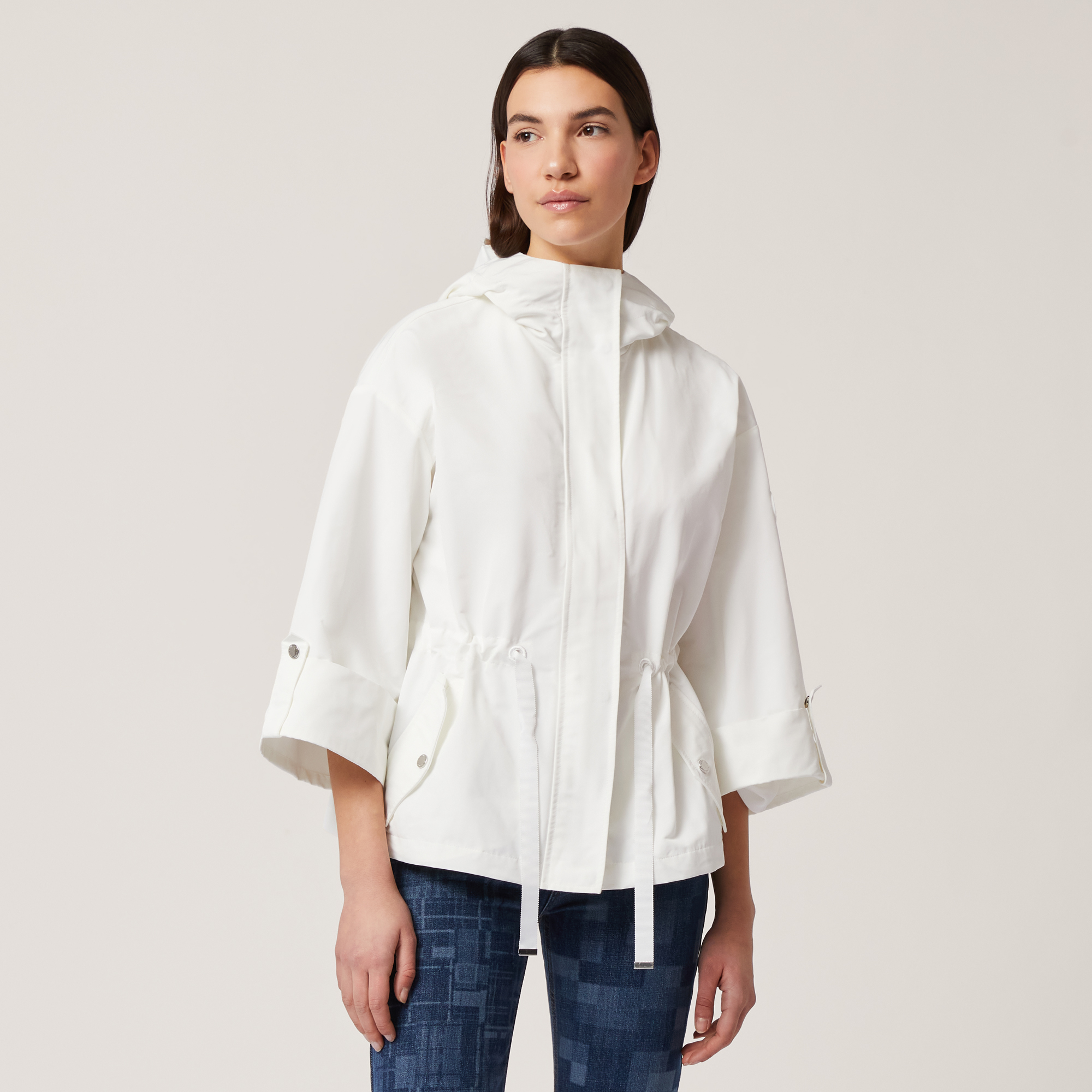 Pea Coat with Hood, Creamy White, large image number 0