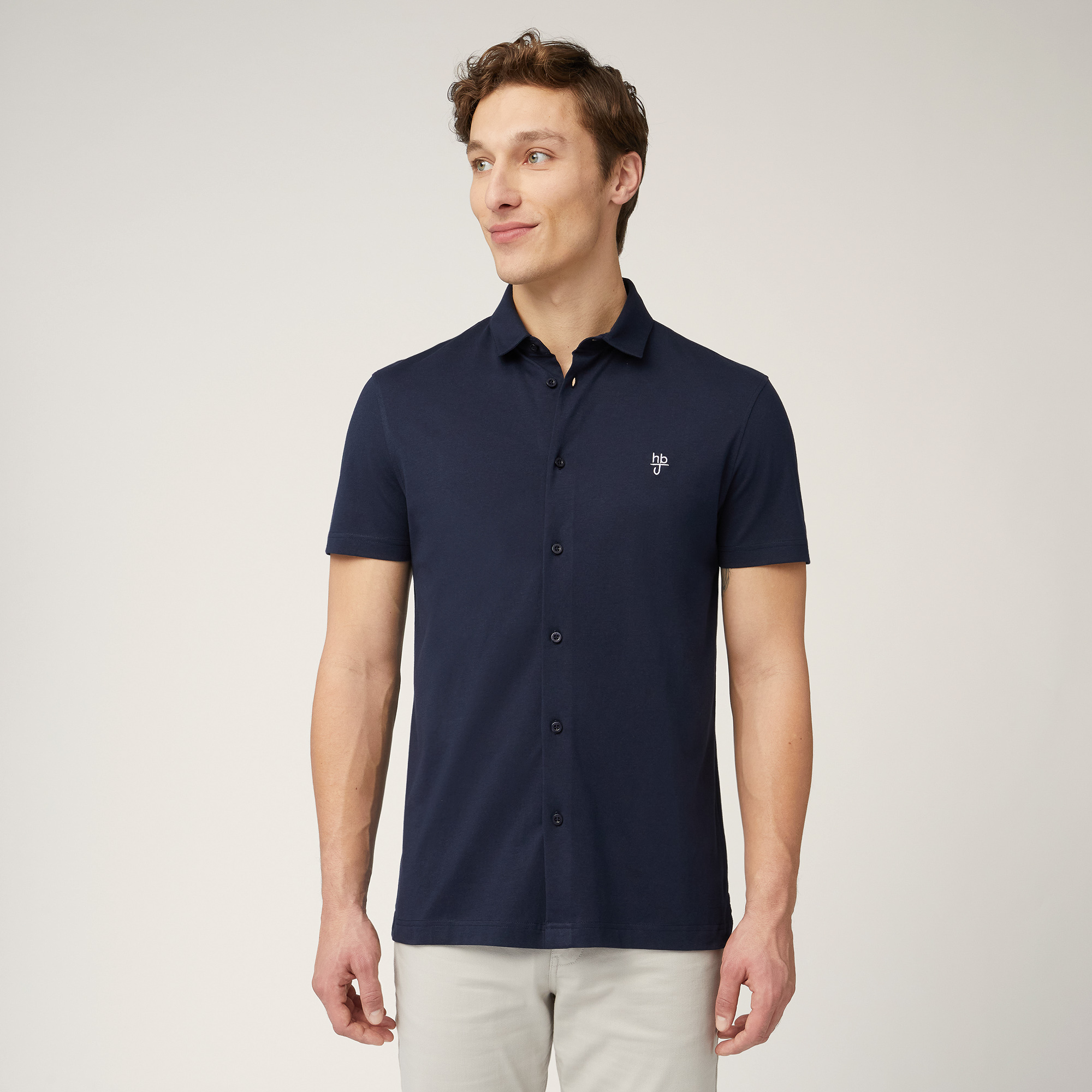 Polo-Camicia In Cotone, Blu Scuro, large image number 0