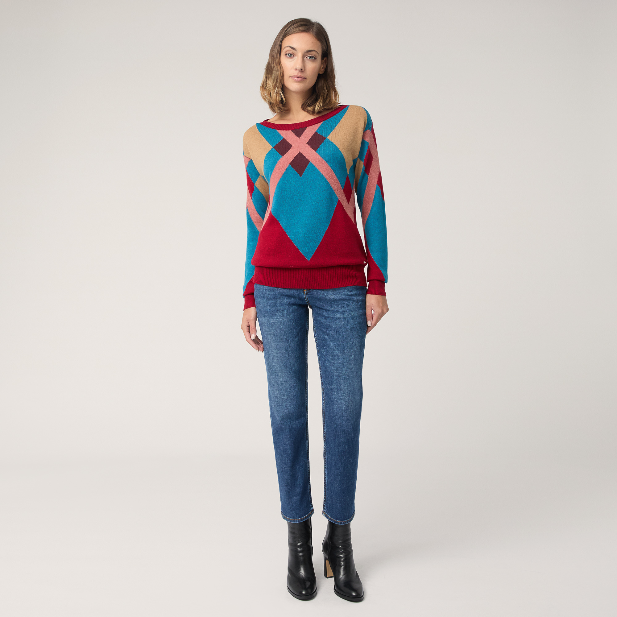 Multicolor Diamond Sweater, Red , large image number 3