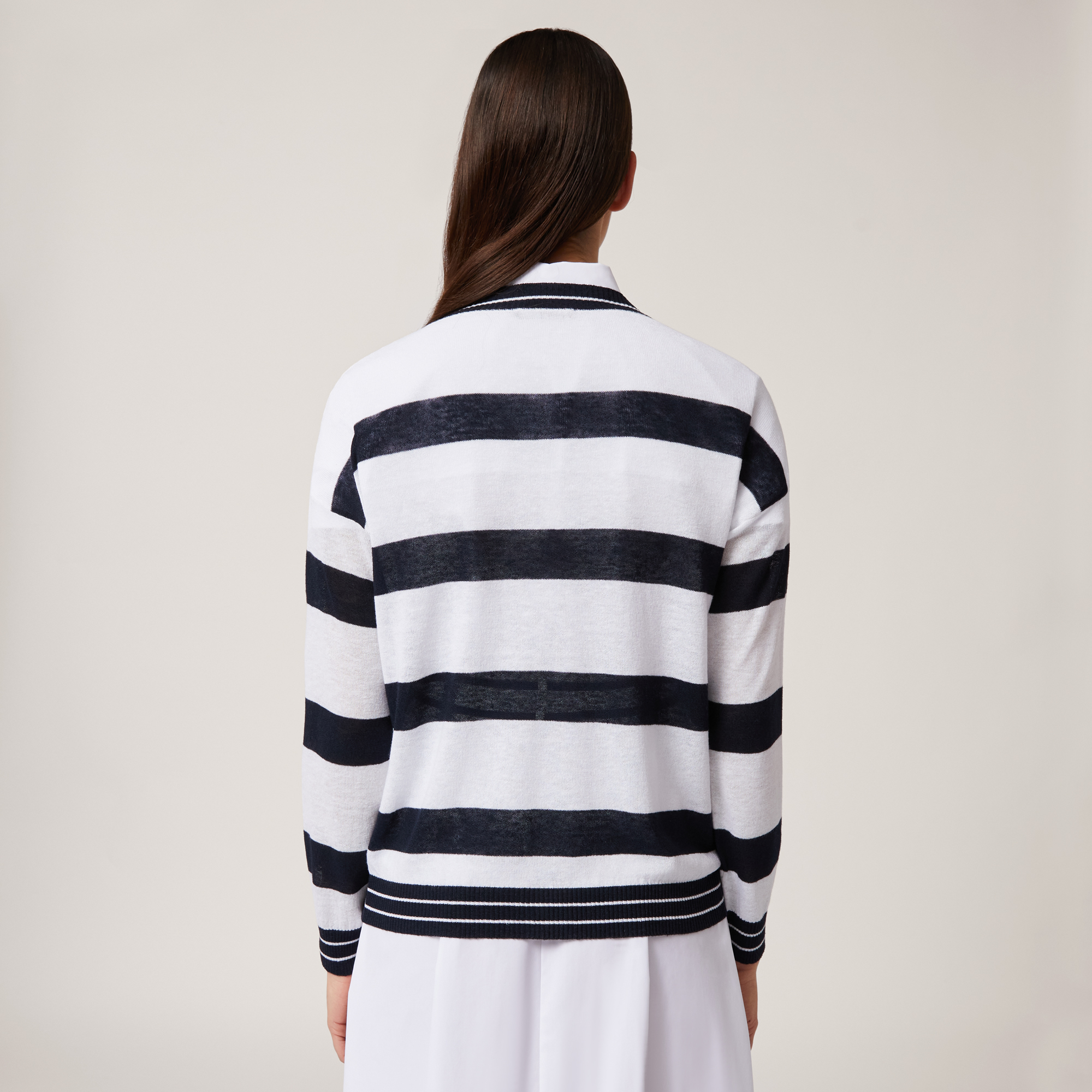 Striped Jacquard Sweater, Navy Blue, large image number 1