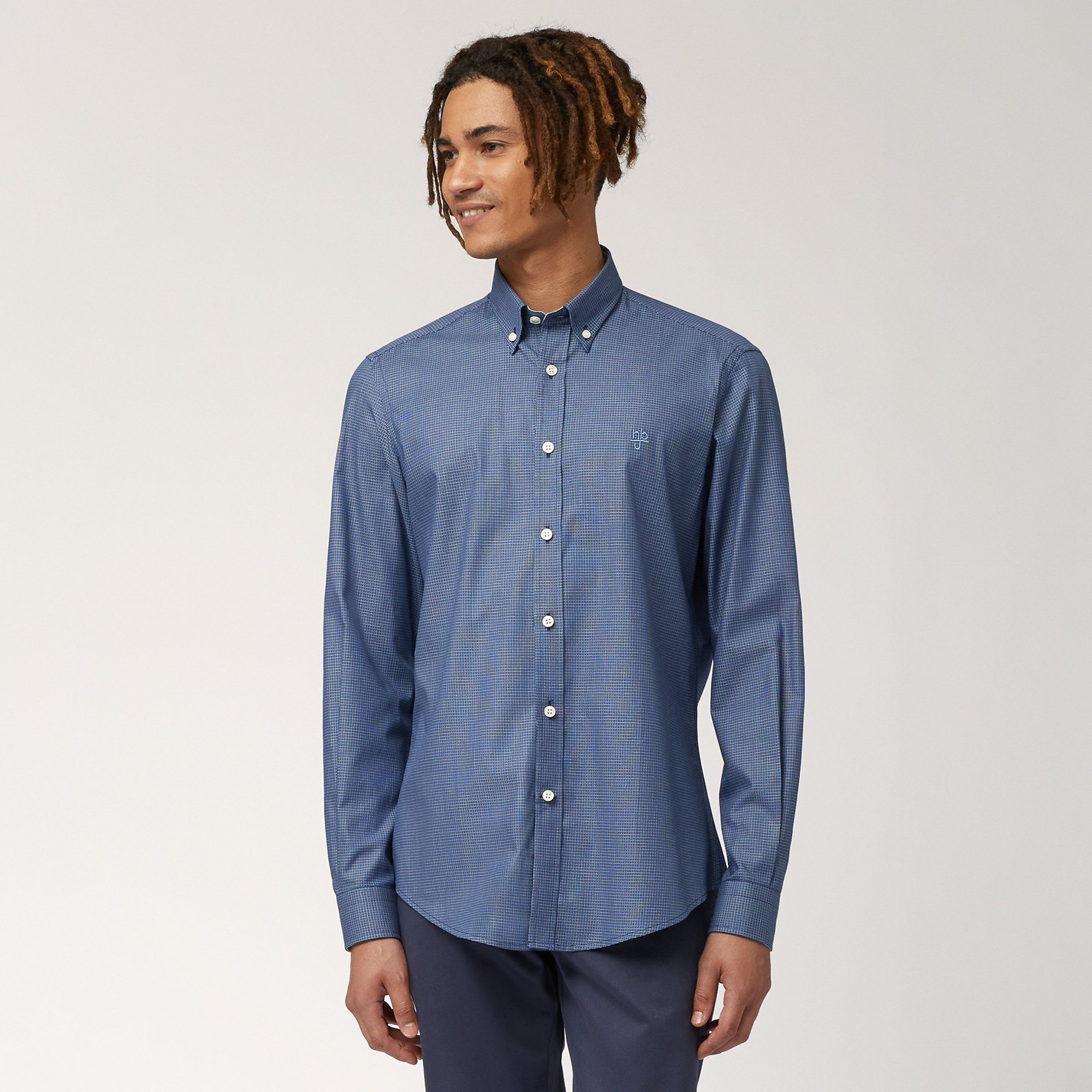 Camicia Narrow Fit Cotone, Blu, large image number 0