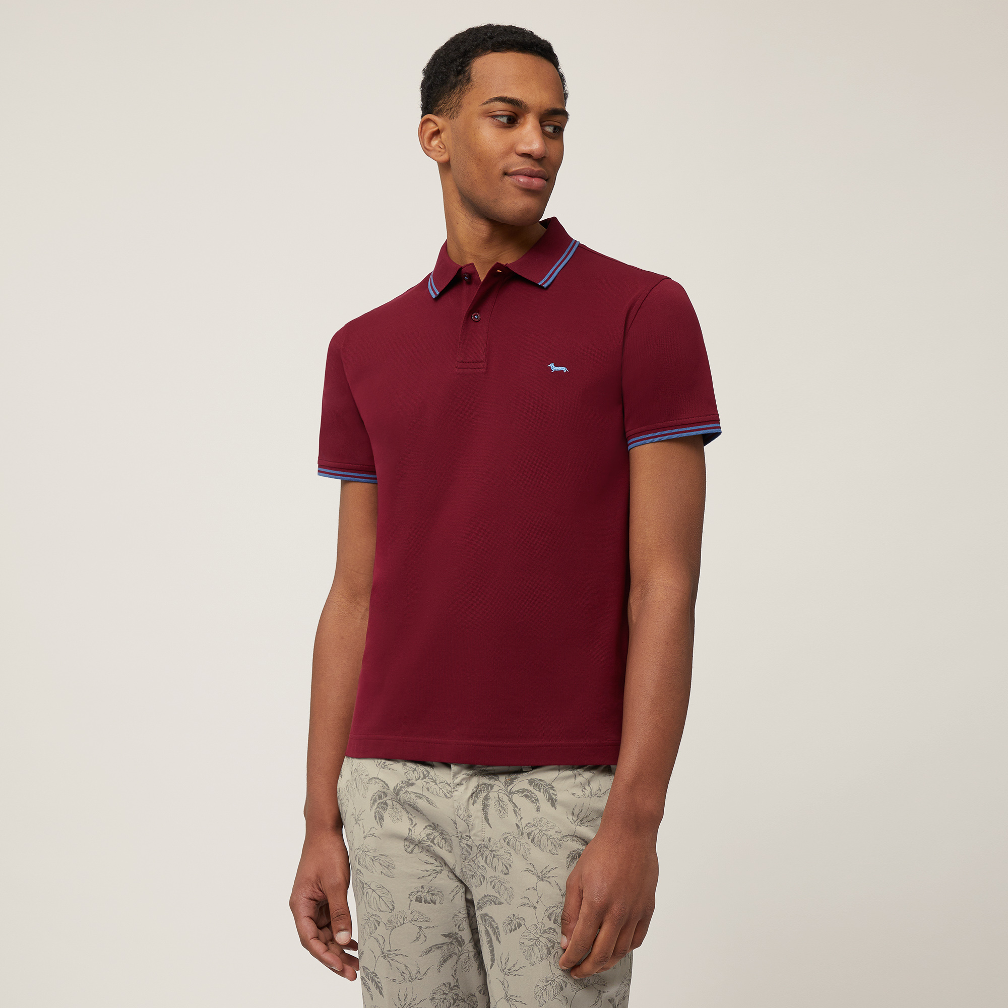 Polo with Striped Details, Burgundy, large