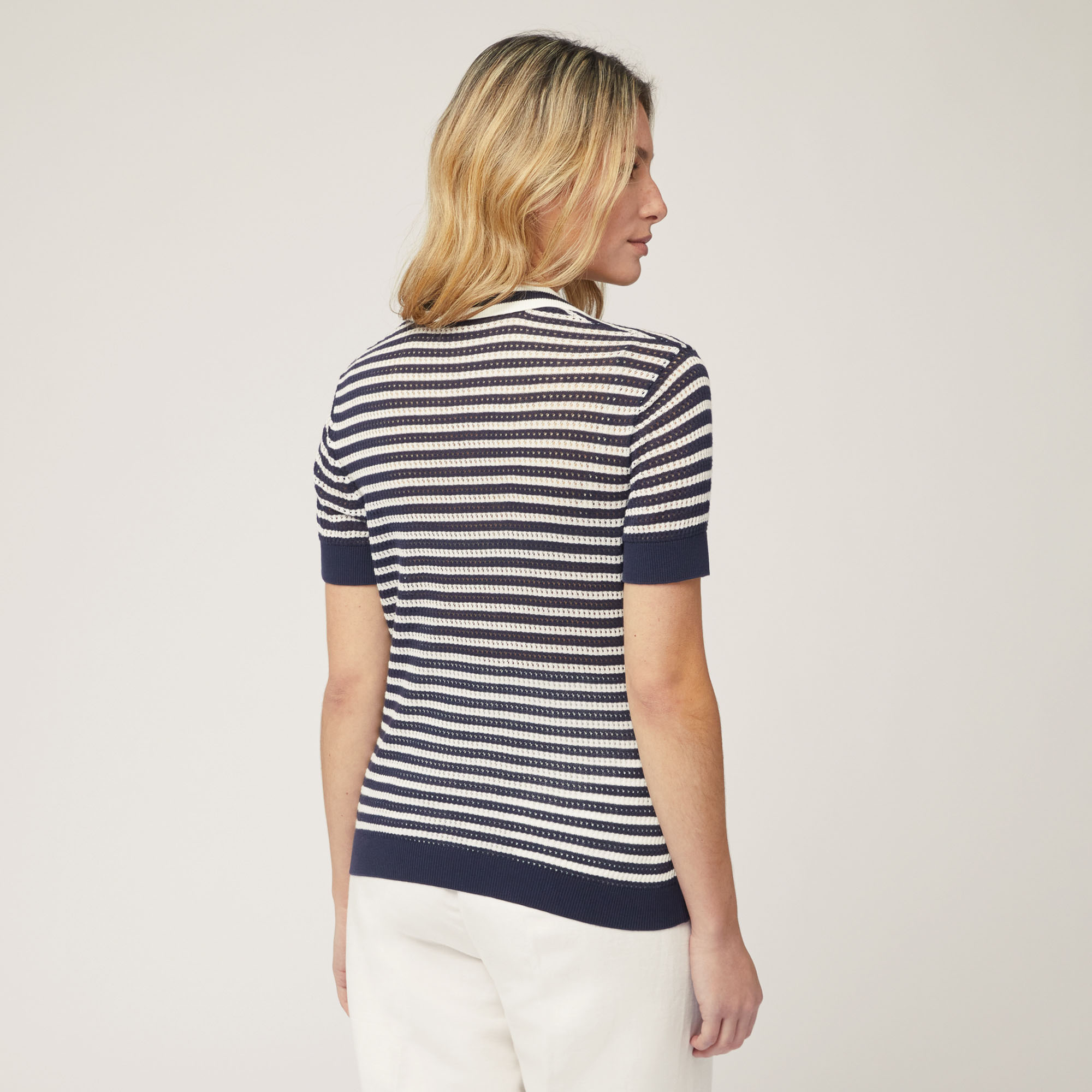 Striped Openwork Polo, Blue, large image number 1