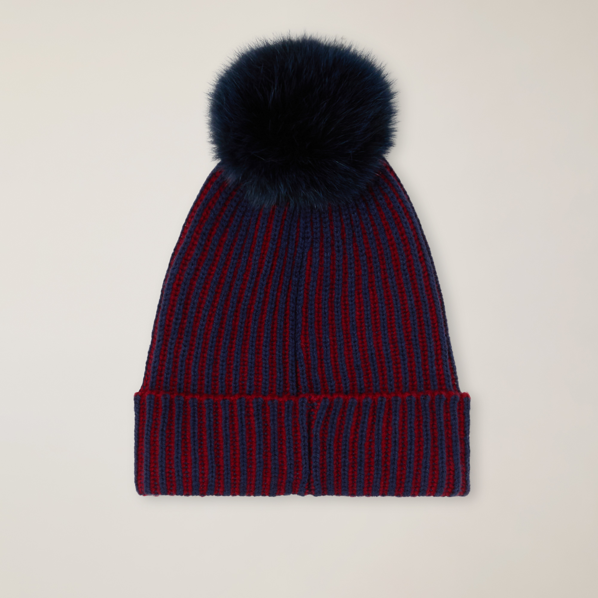 Unisex wool-blend hat with fur pom-pom, Cherry, large image number 1