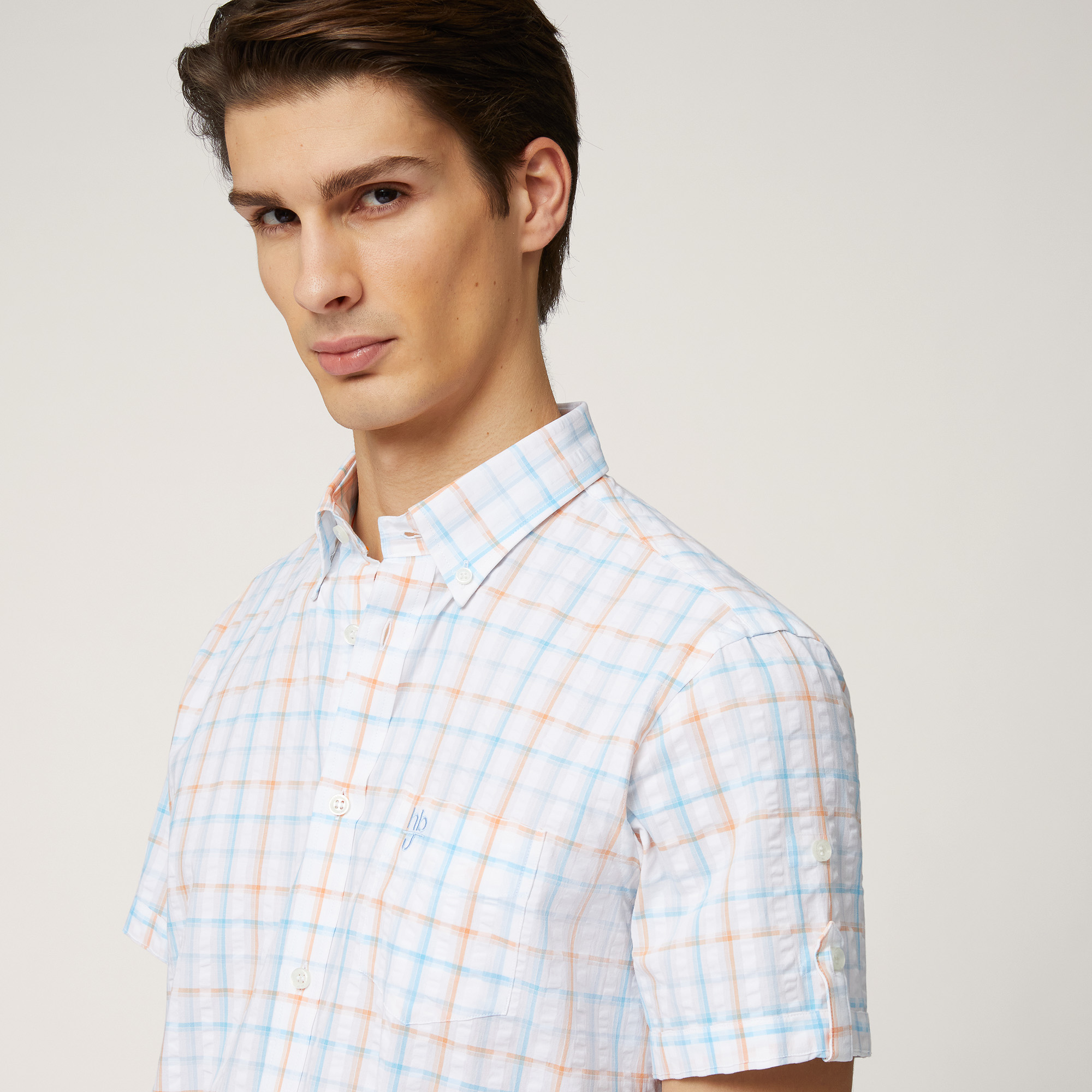 Short-Sleeved Check Shirt, Orange, large image number 2