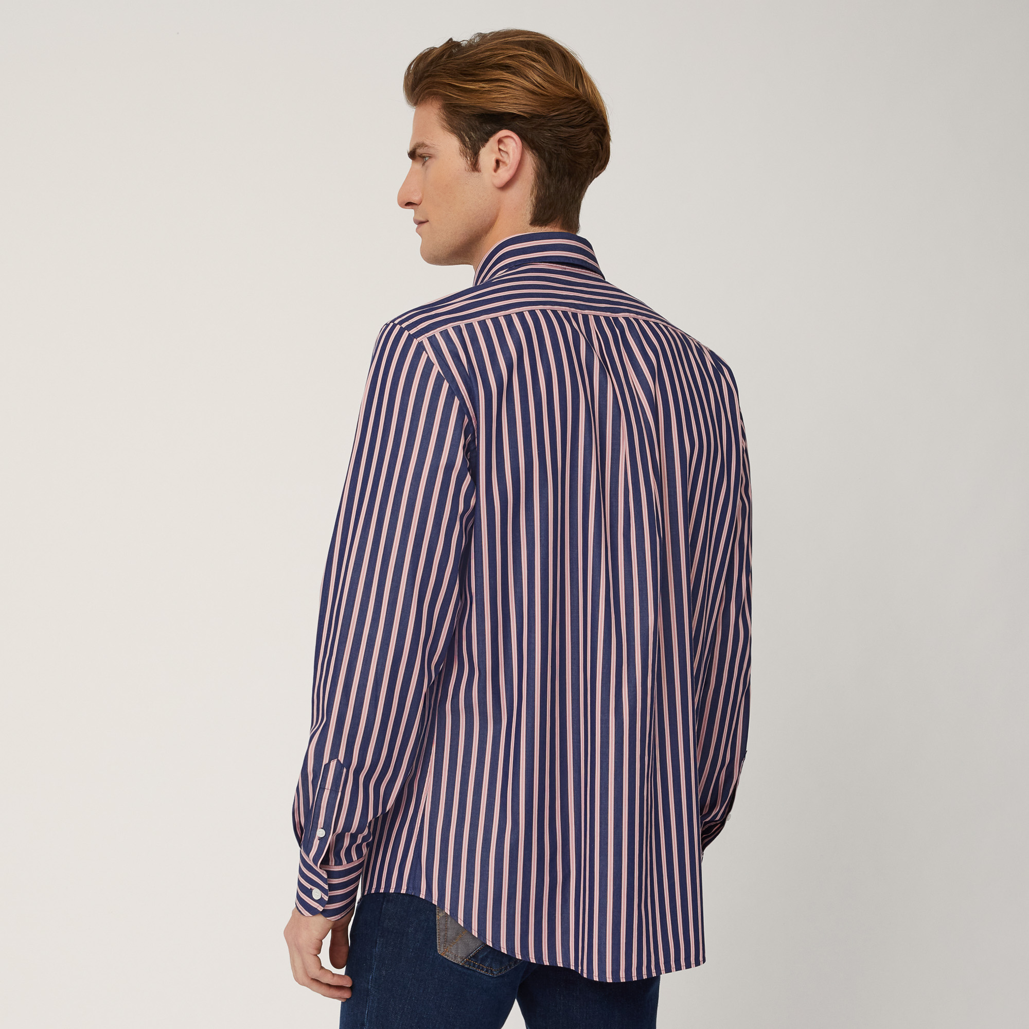 Pure Cotton Striped Shirt, Blue, large image number 1