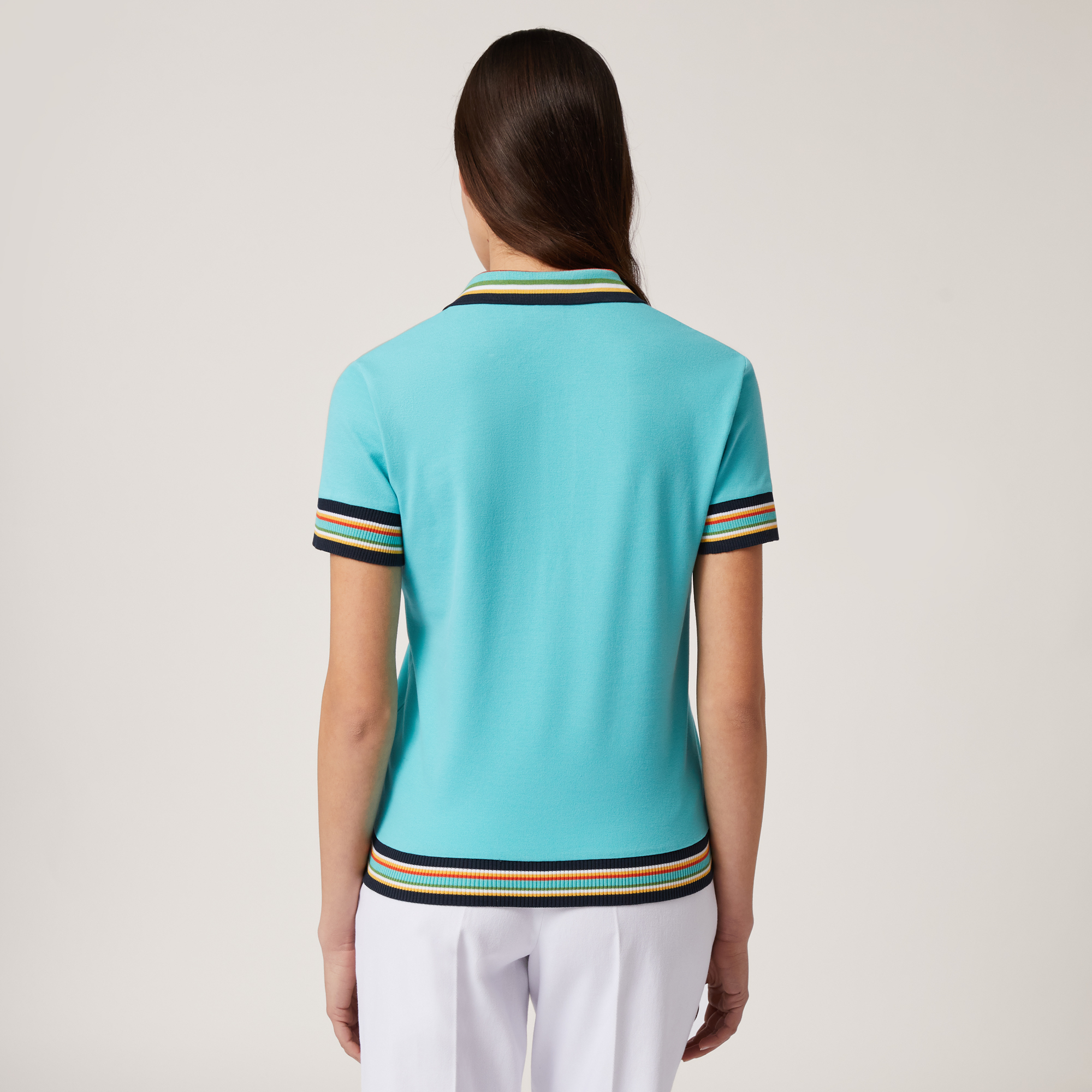 Polo with Striped Rib, Turquoise, large image number 1