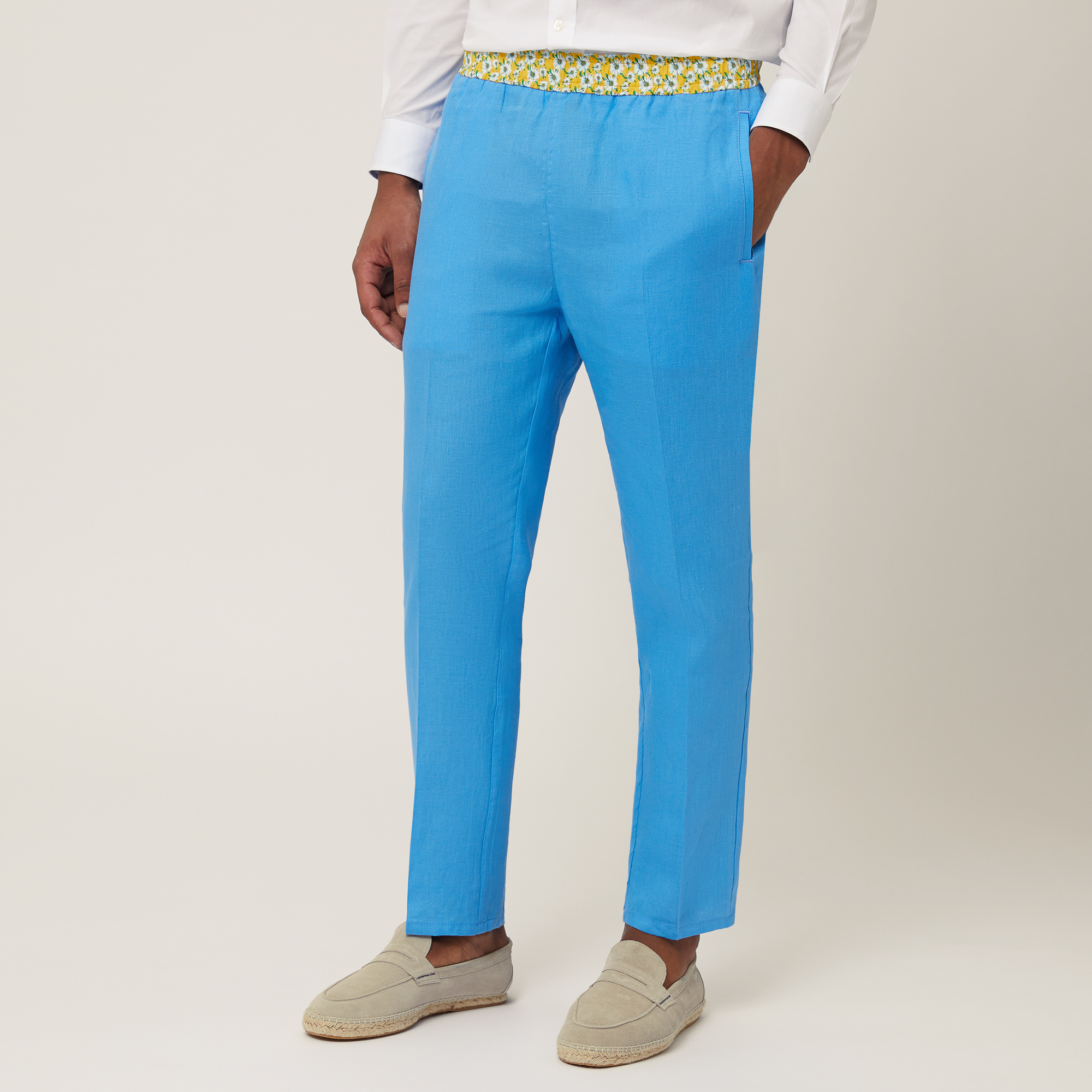 Linen Pants with Daisies, Light Blue, large image number 0