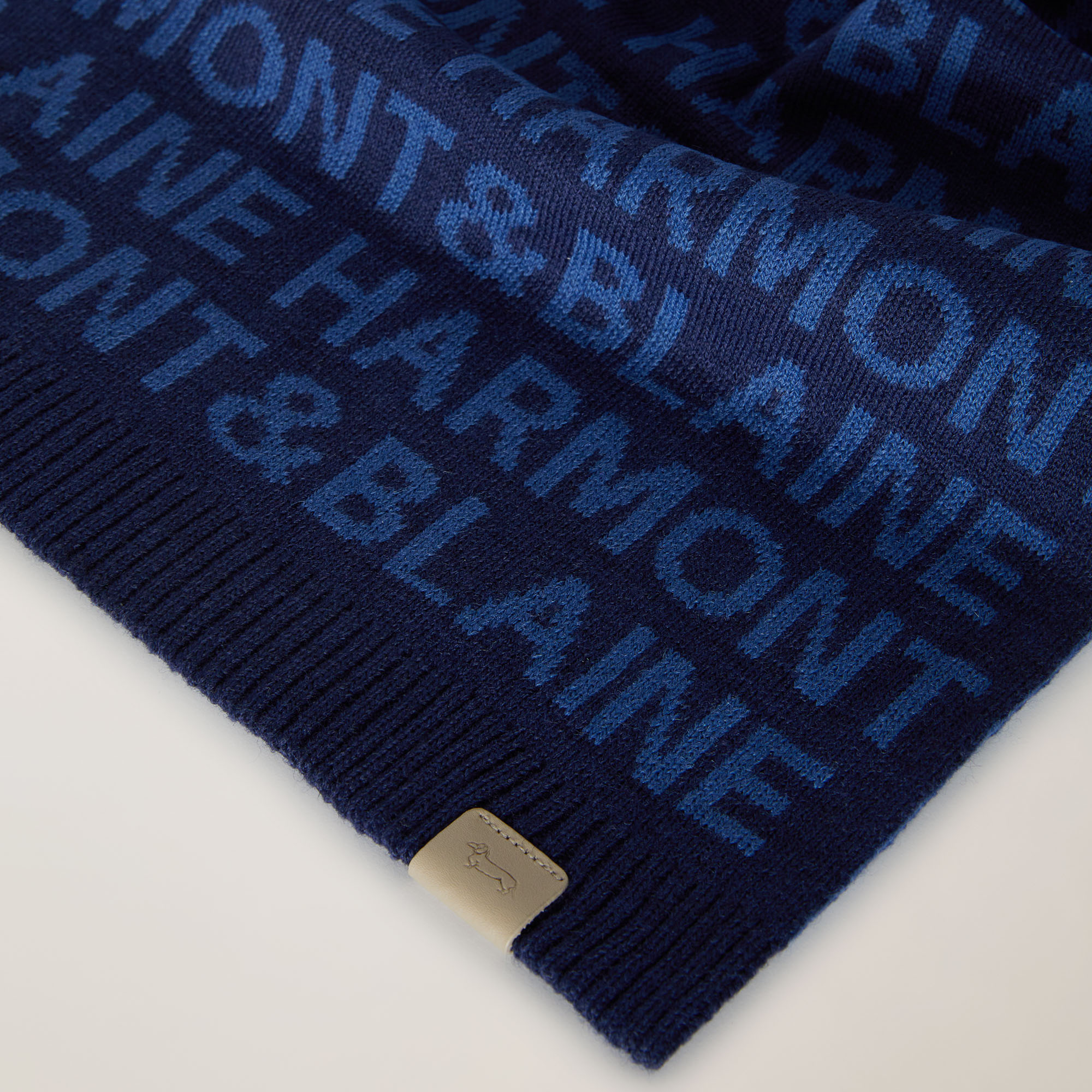 Wool-Blend Scarf With Logo Letter Inlay, Navy Blue, large image number 1