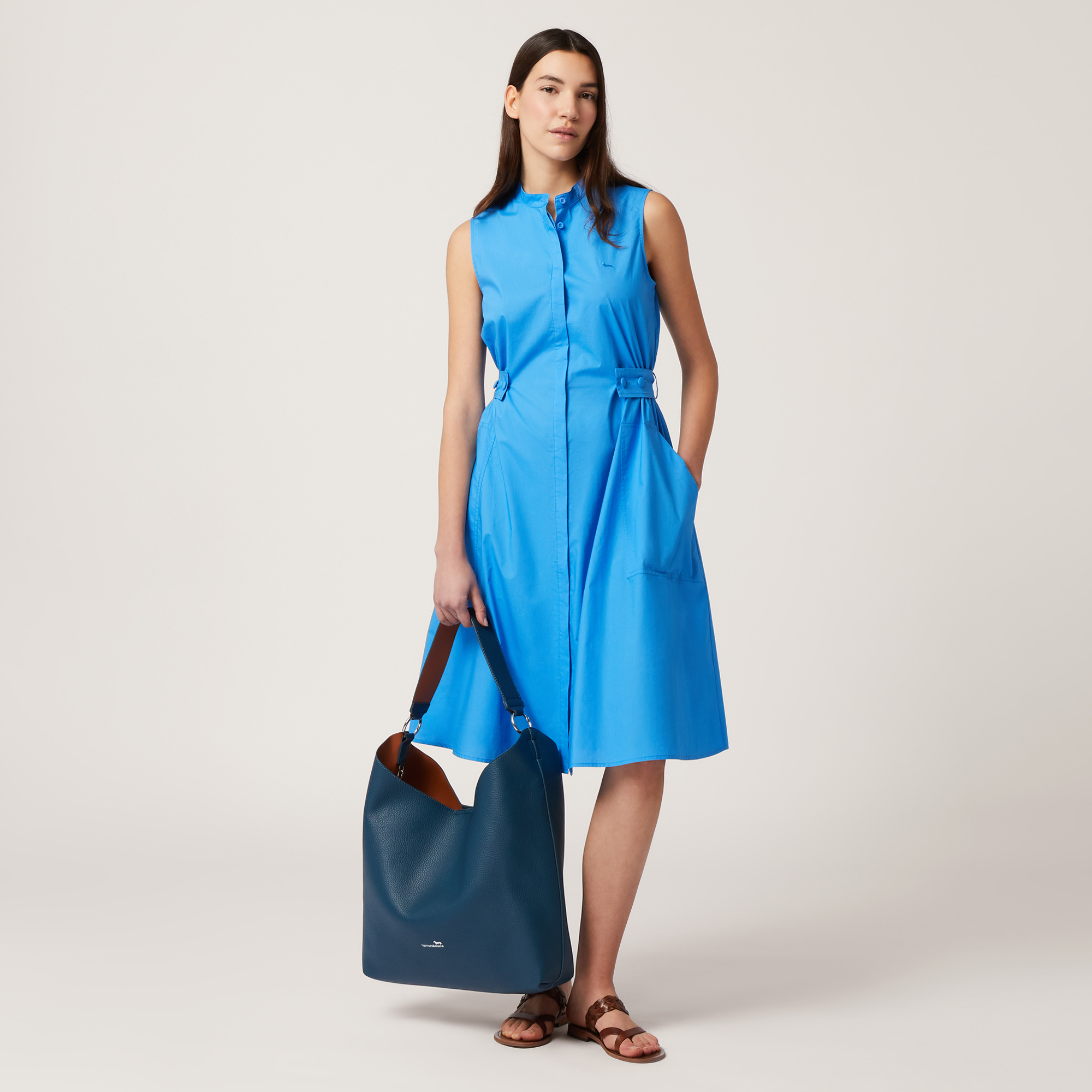 Sleeveless Shirt Dress, Light Blue, large image number 3