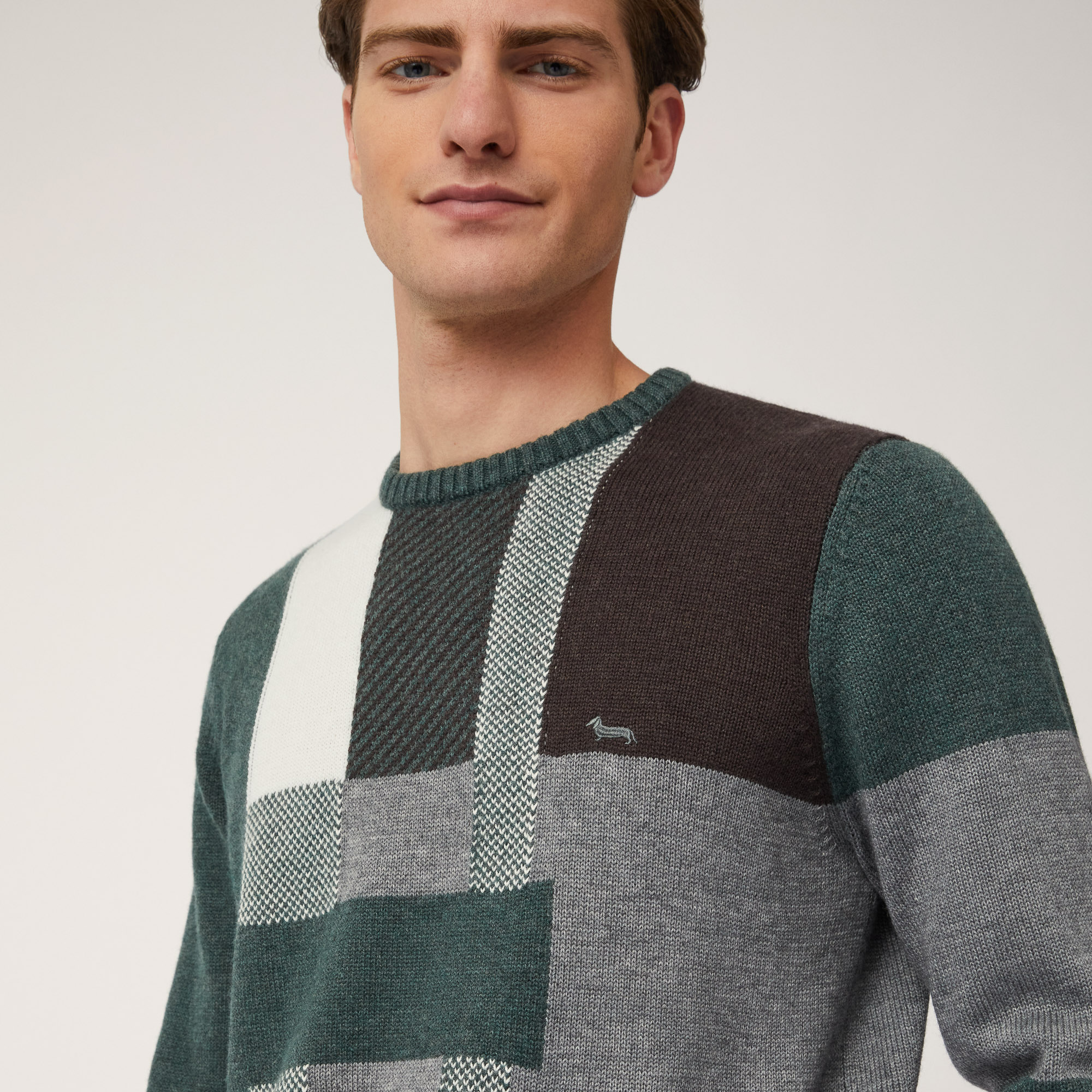 Pullover Color Block Con Logo, Verde, large image number 2