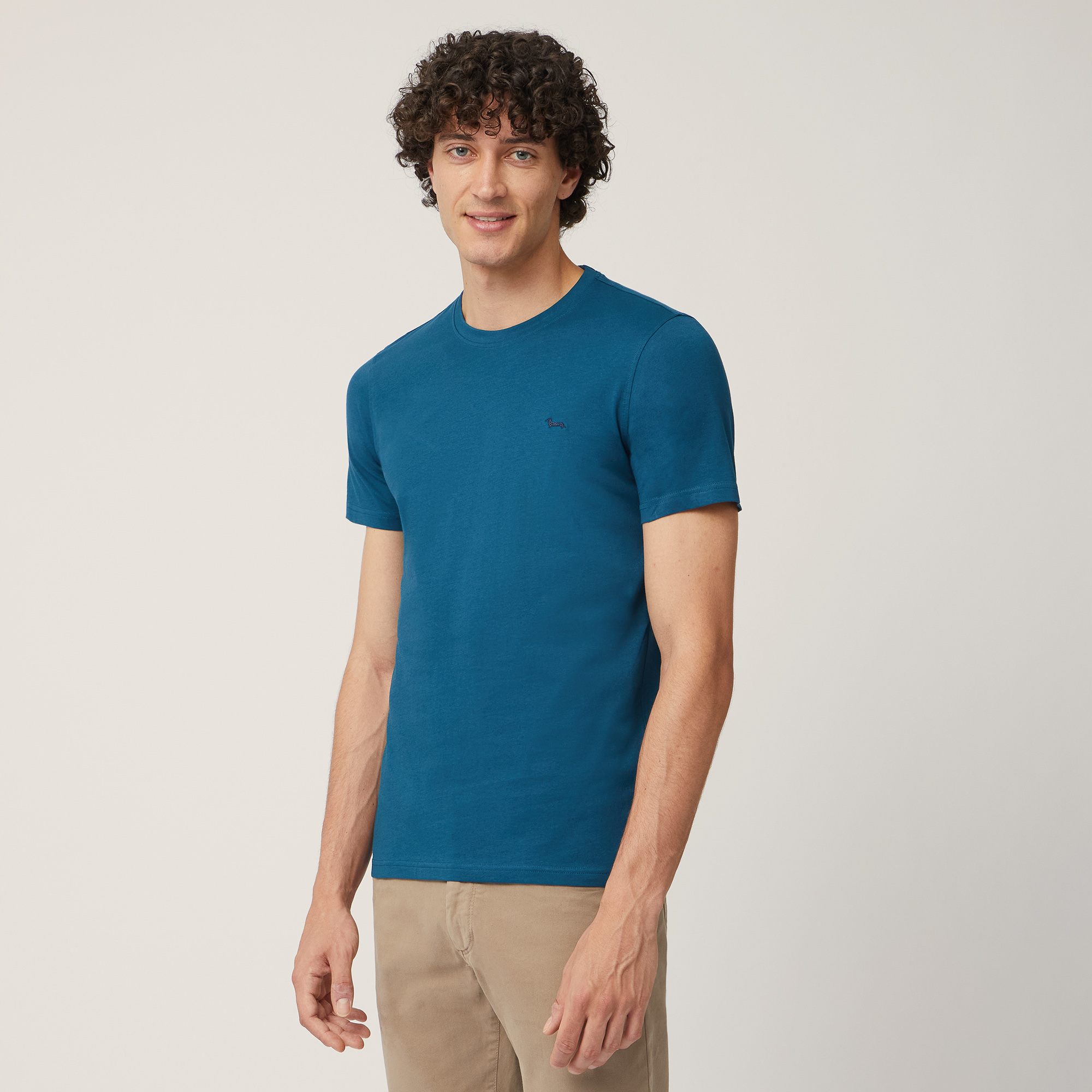 Narrow T-Shirt with Dachshund, Aqua, large image number 0