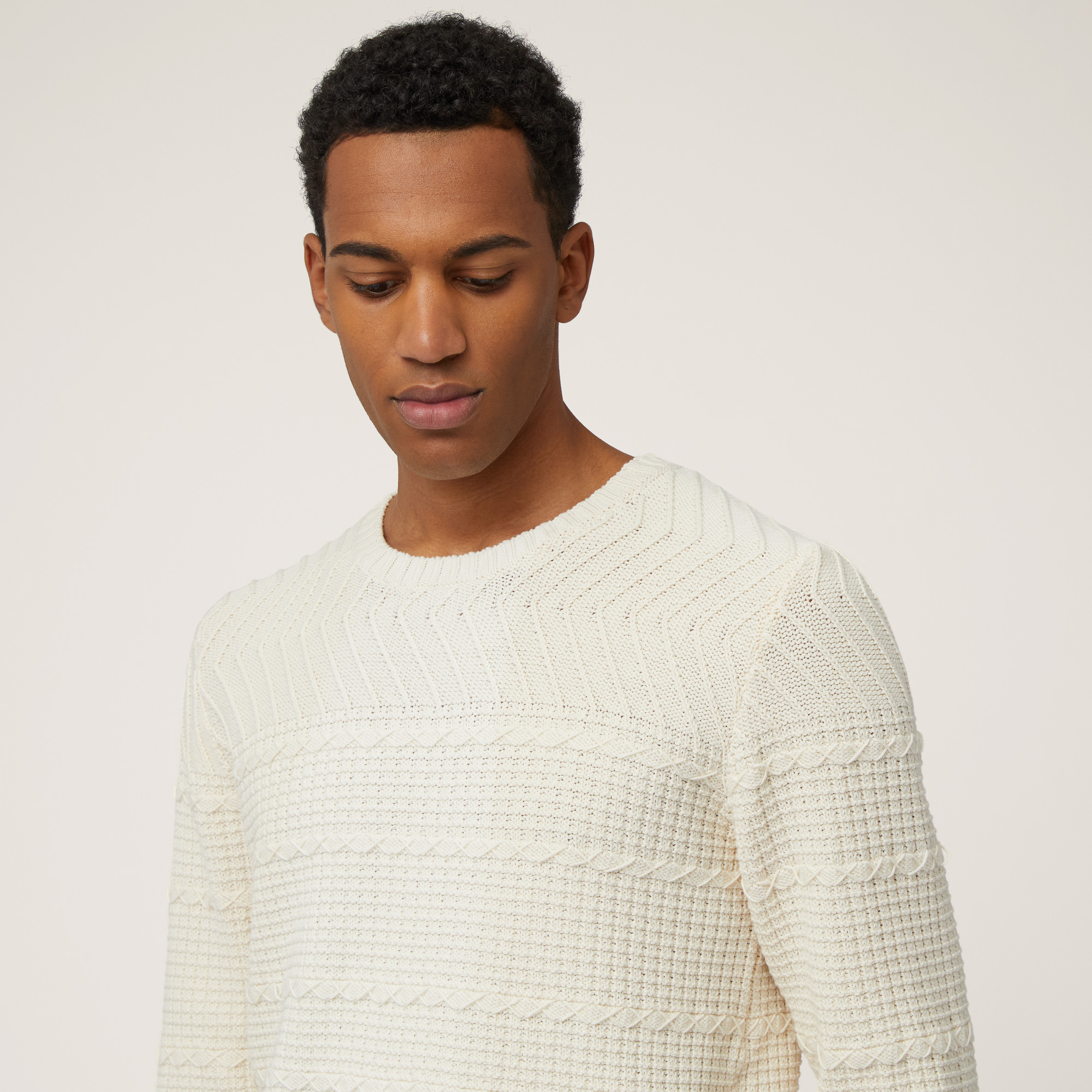 Pullover with Mixed Knit, Creamy White, large image number 2