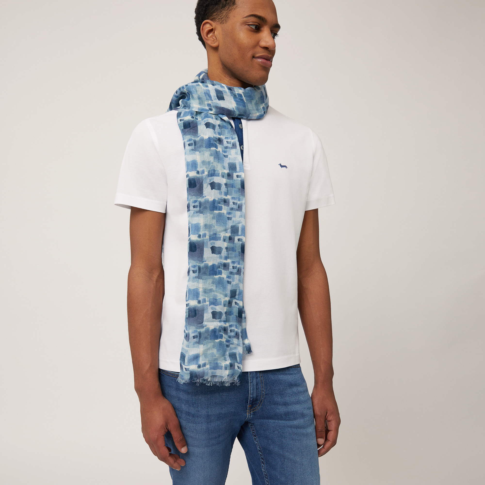 Watercolor Linen Scarf, Light Blue, large image number 2