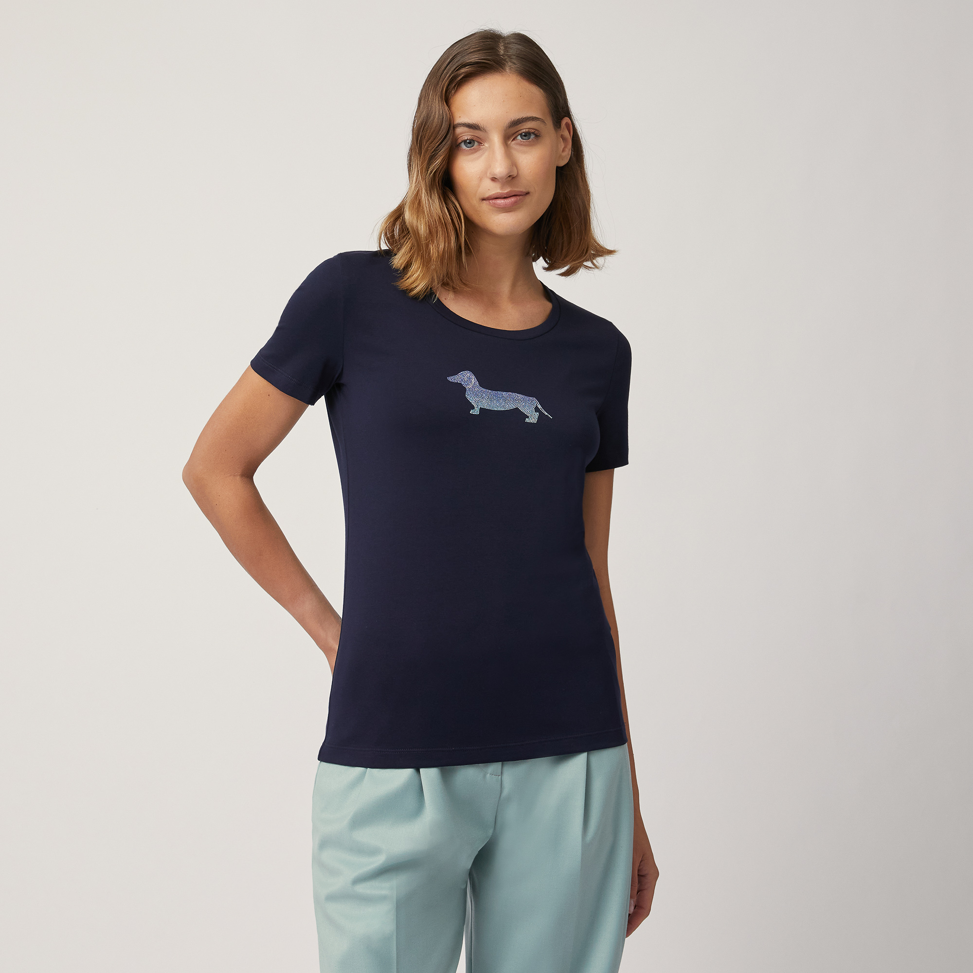 T-Shirt with Dachshund Logo, Blue, large image number 0