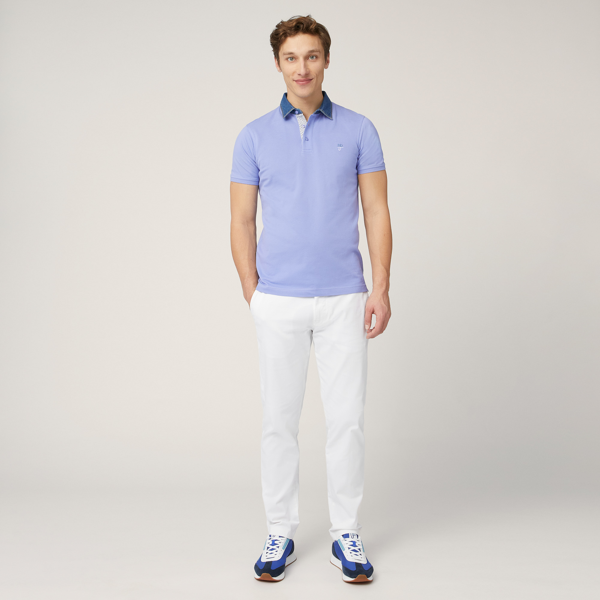 Polo-Shirt with Denim Collar, Hydrangea Purple, large image number 3