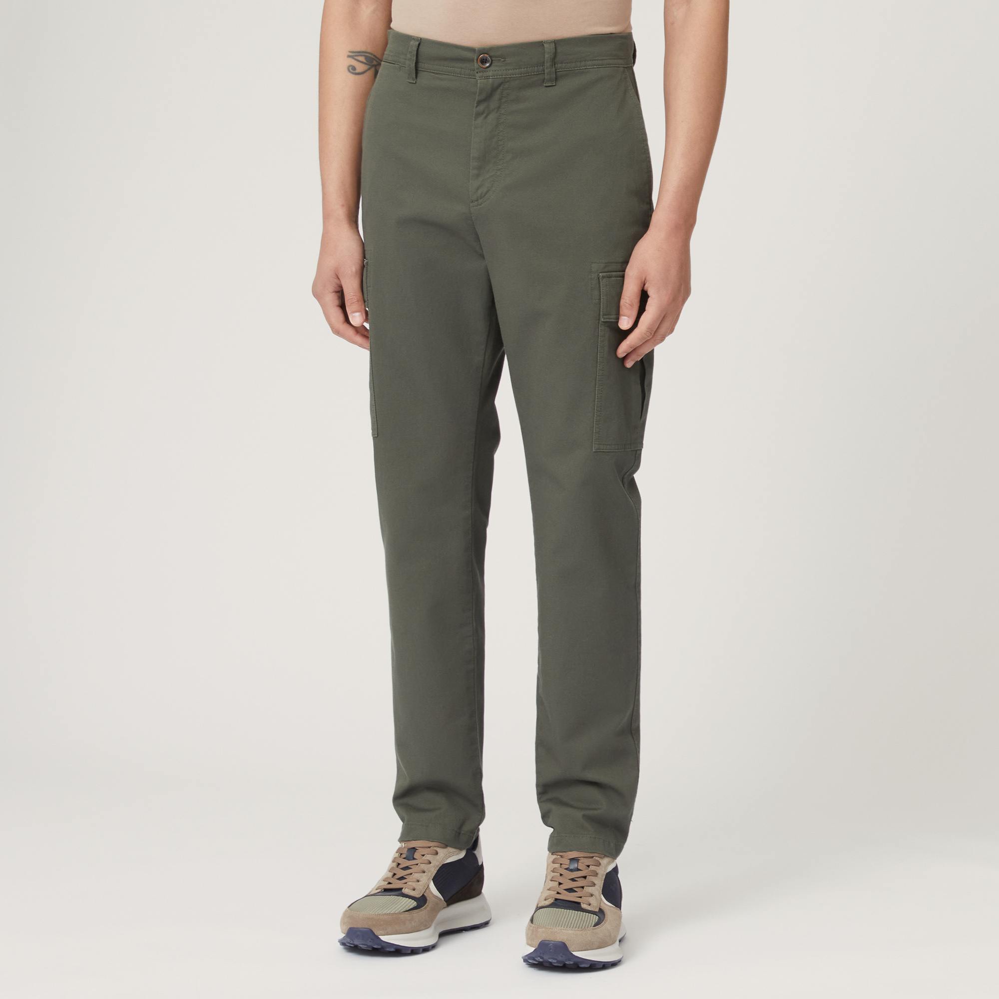 Pantaloni Cargo Cotone Stretch, Verde, large